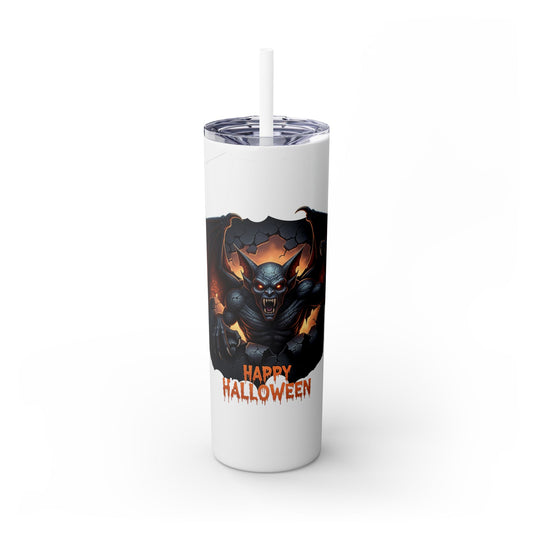 Halloween Gargoyle Skinny Tumbler with Straw, Spooky Drinkware, Perfect for Parties, Fall Decor, Trick or Treat Gifts