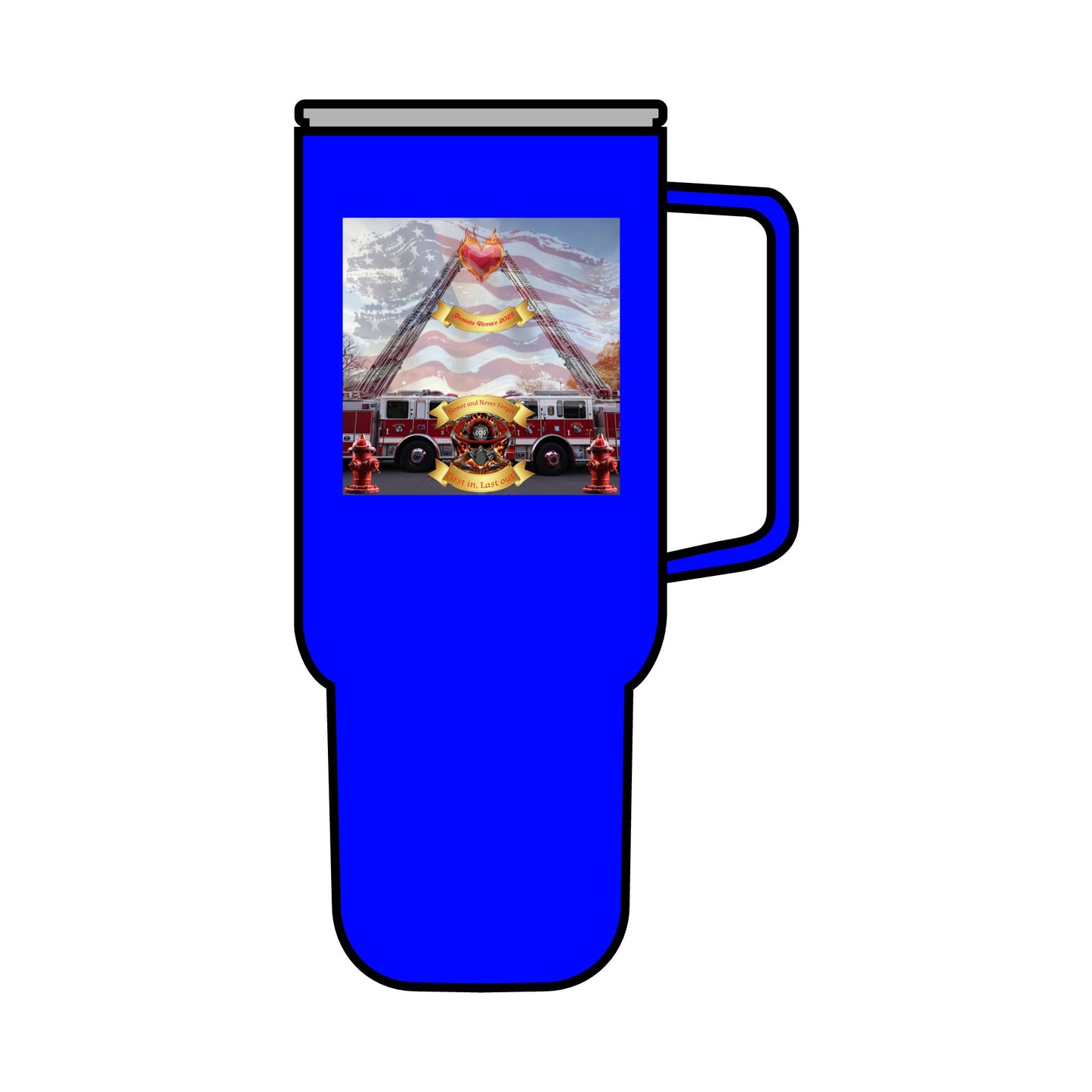 Engraved 40oz Insulated Tumbler - American Flag & Firefighter Tribute