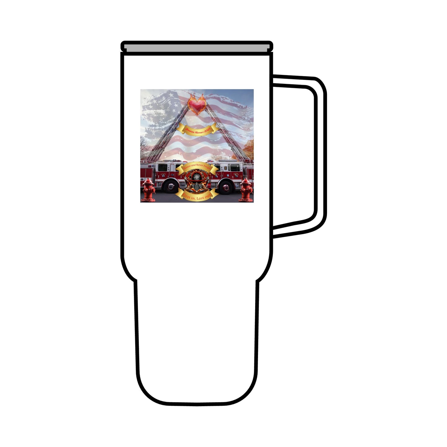 Engraved 40oz Insulated Tumbler - American Flag & Firefighter Tribute