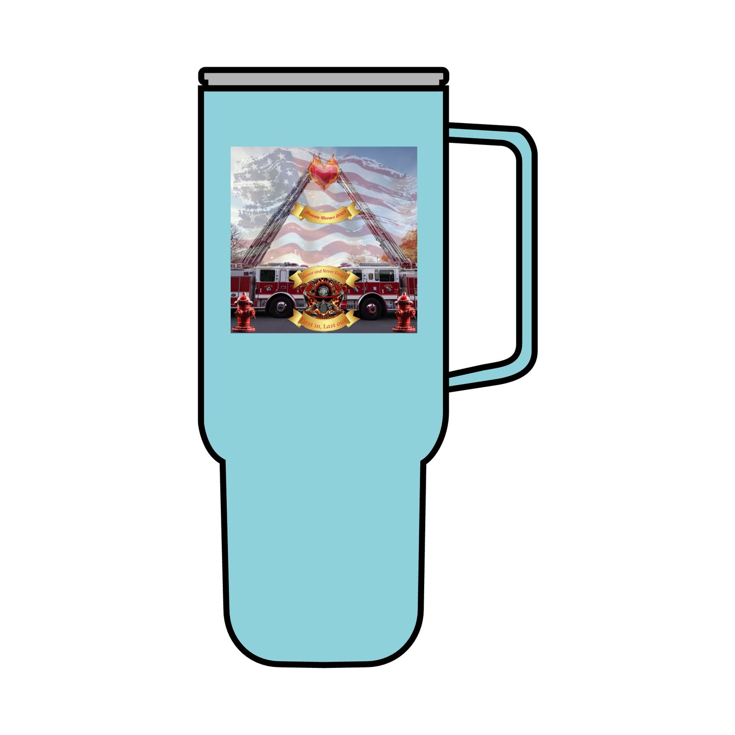 Engraved 40oz Insulated Tumbler - American Flag & Firefighter Tribute