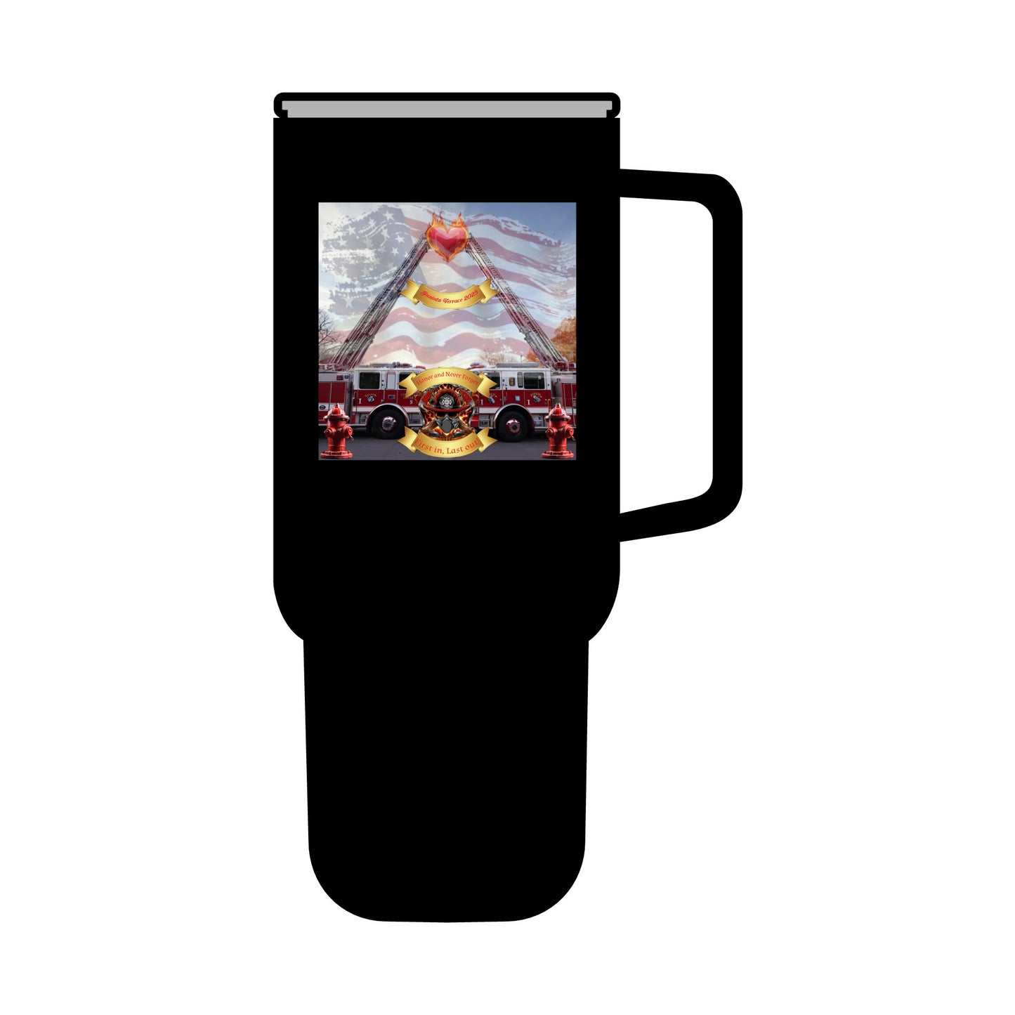 Engraved 40oz Insulated Tumbler - American Flag & Firefighter Tribute