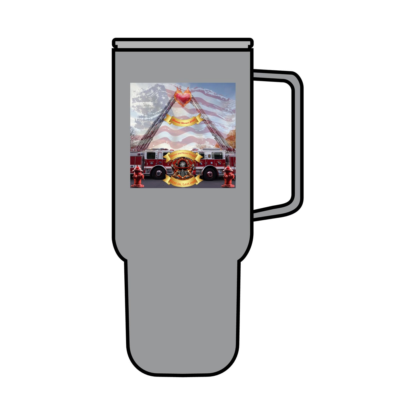 Engraved 40oz Insulated Tumbler - American Flag & Firefighter Tribute