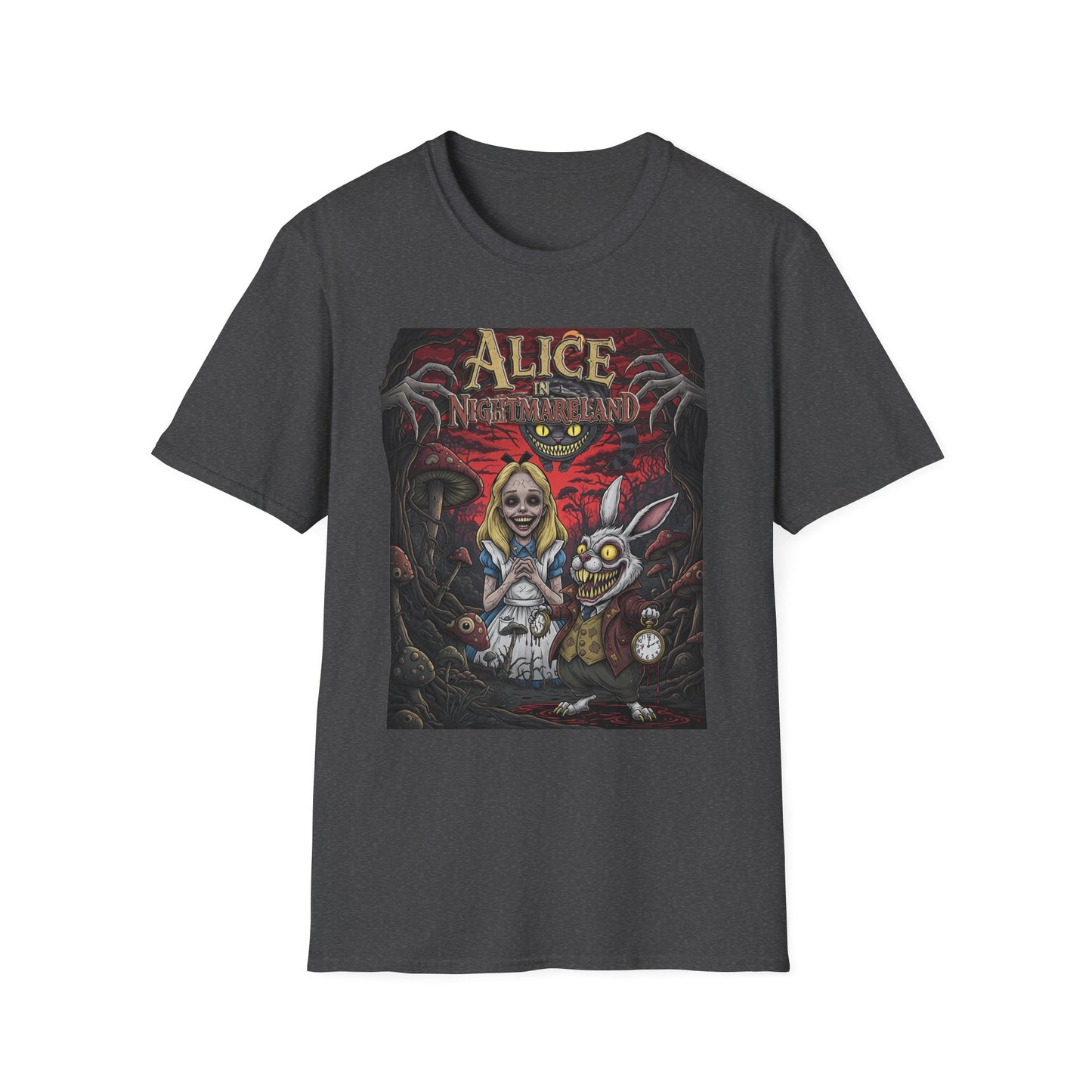 Alice in Nightmareland T-Shirt, Unisex Graphic Tee, Horror Theme Shirt, Perfect for Halloween, Alice in Wonderland Fans, Gift Idea