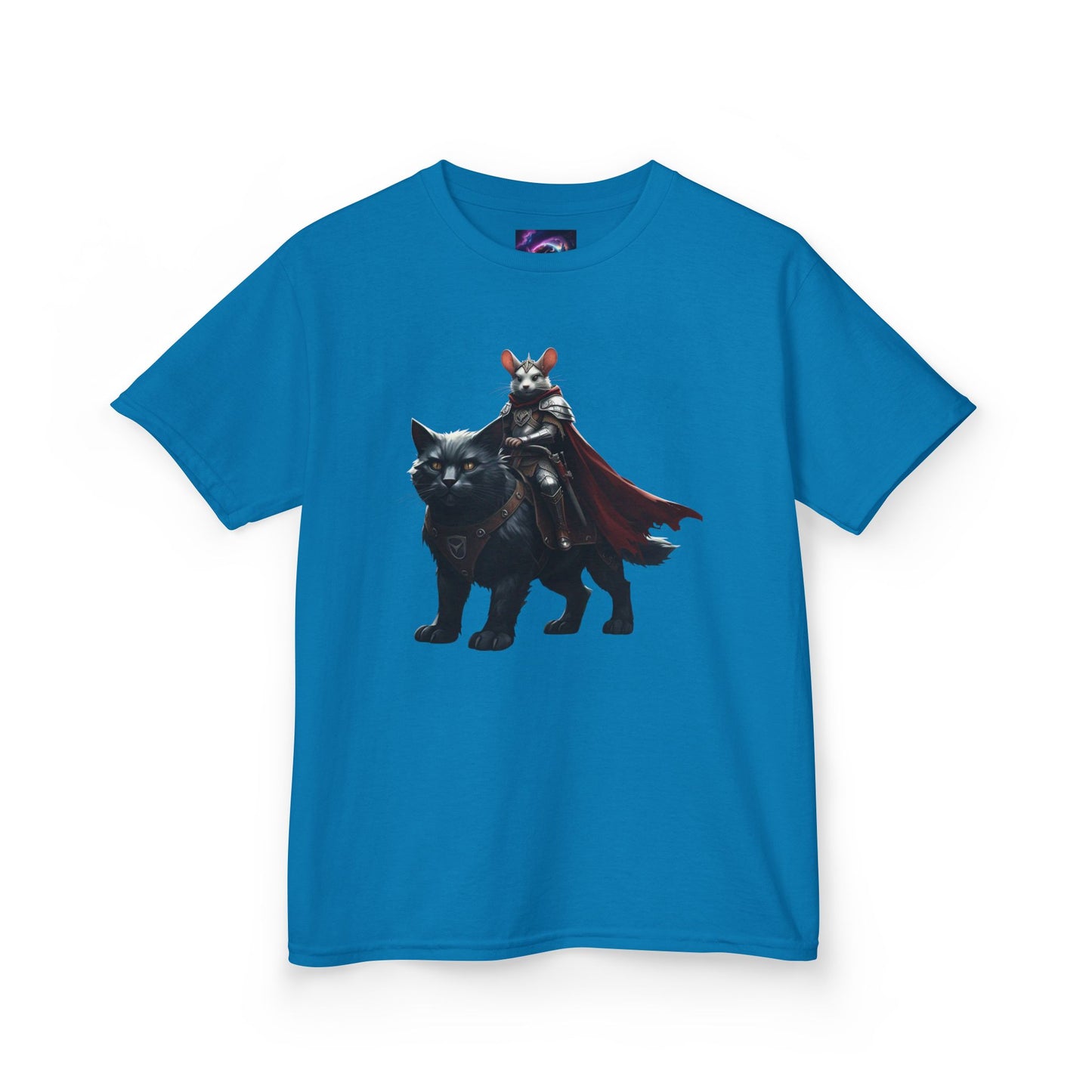 Kids Fantasy Adventure Mouse Riding Battle Cat Tee - Knight with Wolf Design