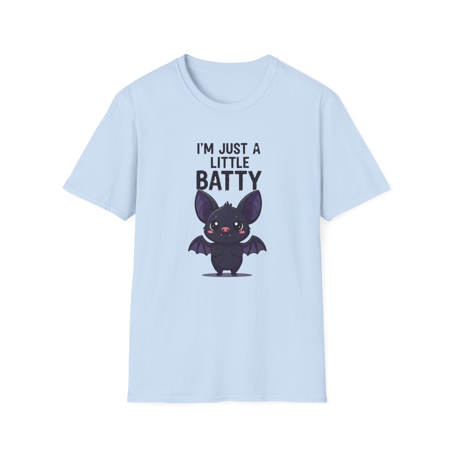 Cute I'm Just A Little Batty Graphic Tee, Funny Halloween T-Shirt, Gift for Bat Lovers, Unisex Softstyle Shirt, Quirky Casual Wear