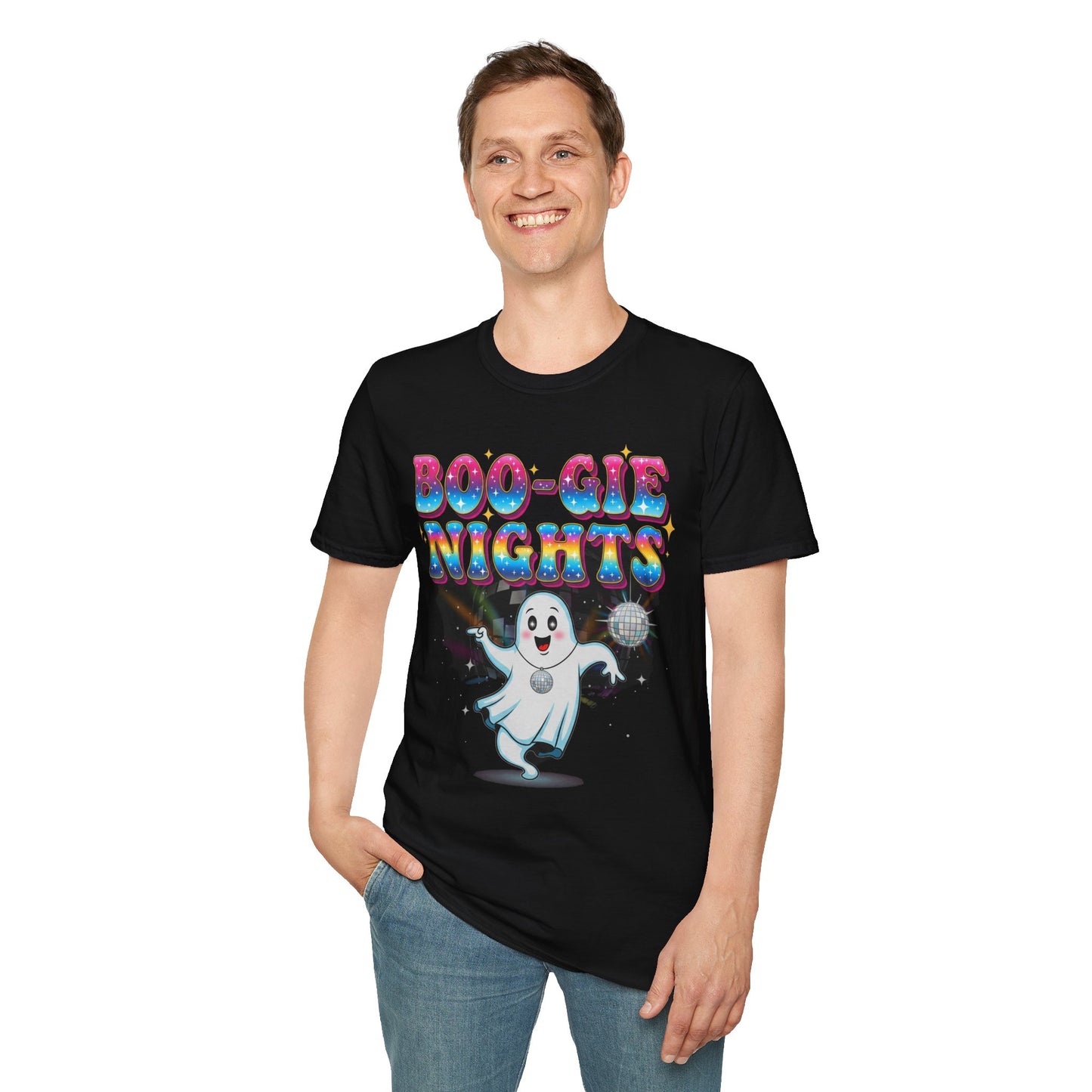 Boo-Gie Nights T-Shirt, Fun Ghost Shirt, Halloween Tee, Unisex Festival Wear, Spooky Party Apparel