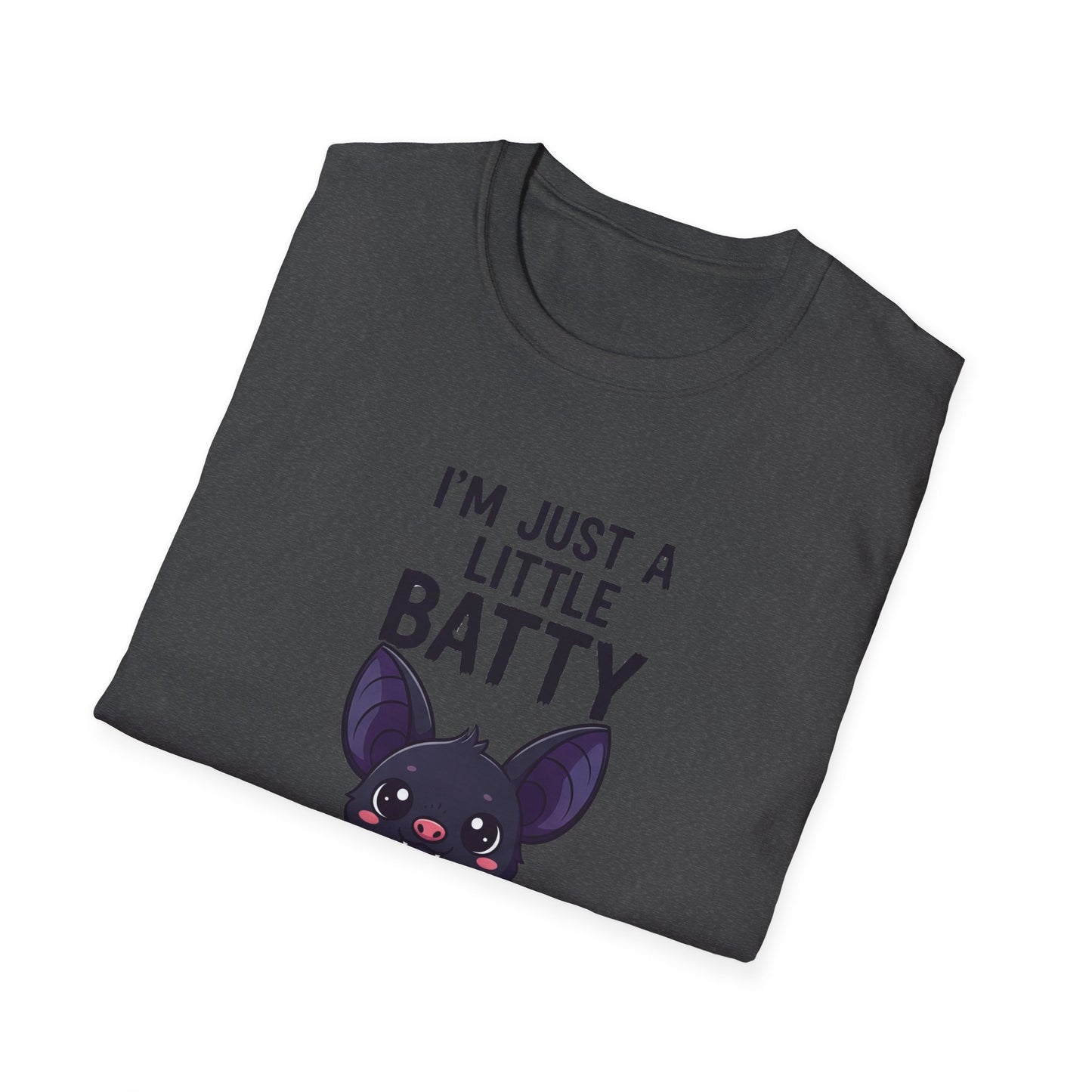 Cute I'm Just A Little Batty Graphic Tee, Funny Halloween T-Shirt, Gift for Bat Lovers, Unisex Softstyle Shirt, Quirky Casual Wear