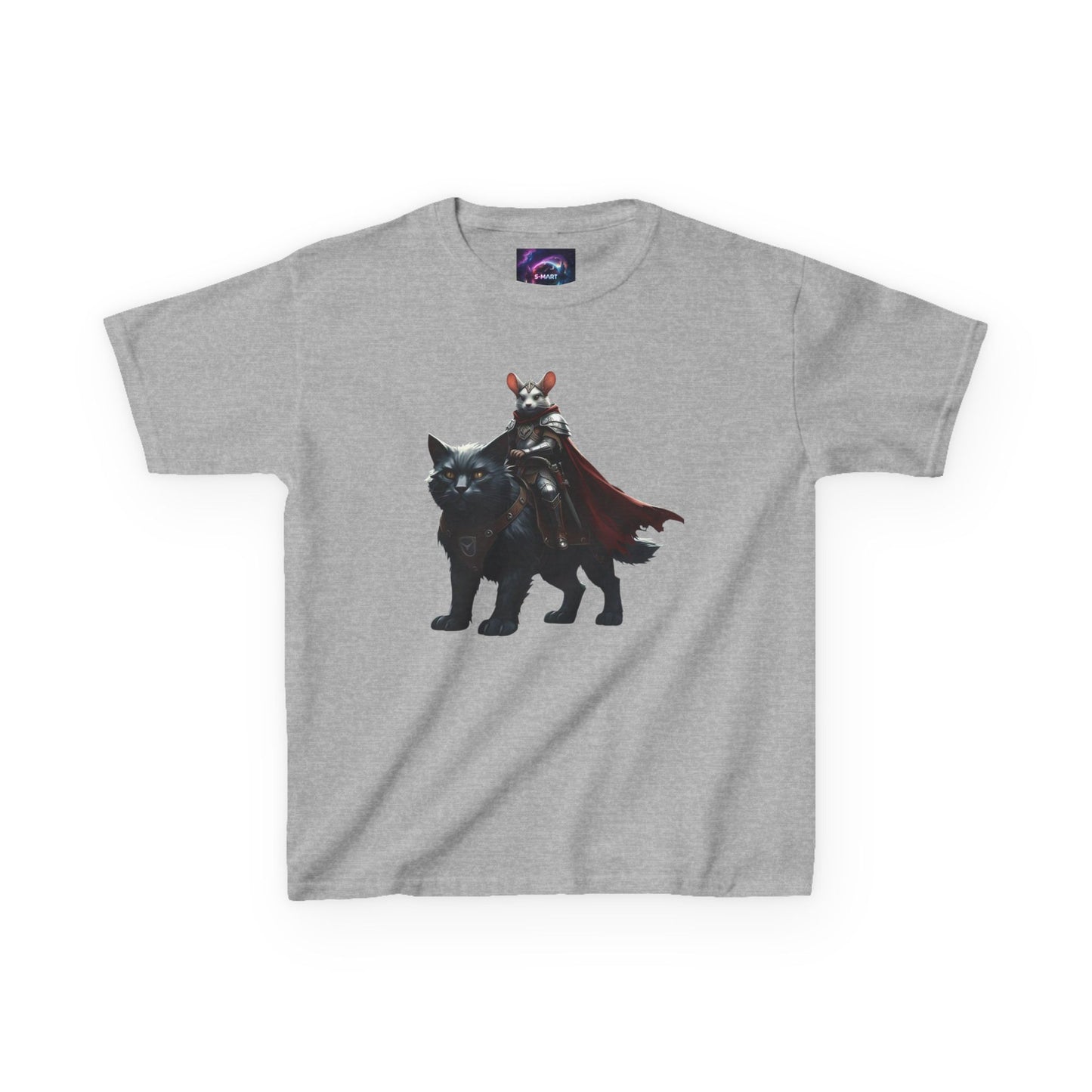 Kids Fantasy Adventure Mouse Riding Battle Cat Tee - Knight with Wolf Design
