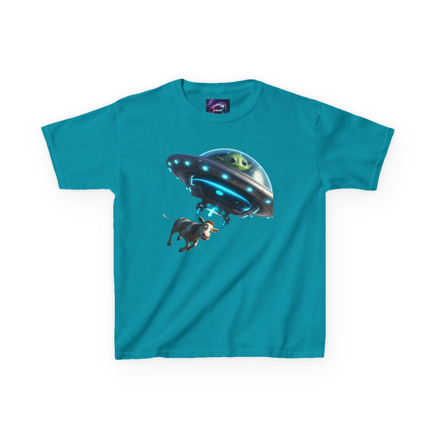 Kids UFO Cow Abduction Heavy Cotton Tee - Fun and Quirky Graphic T-Shirt for Young Explorers