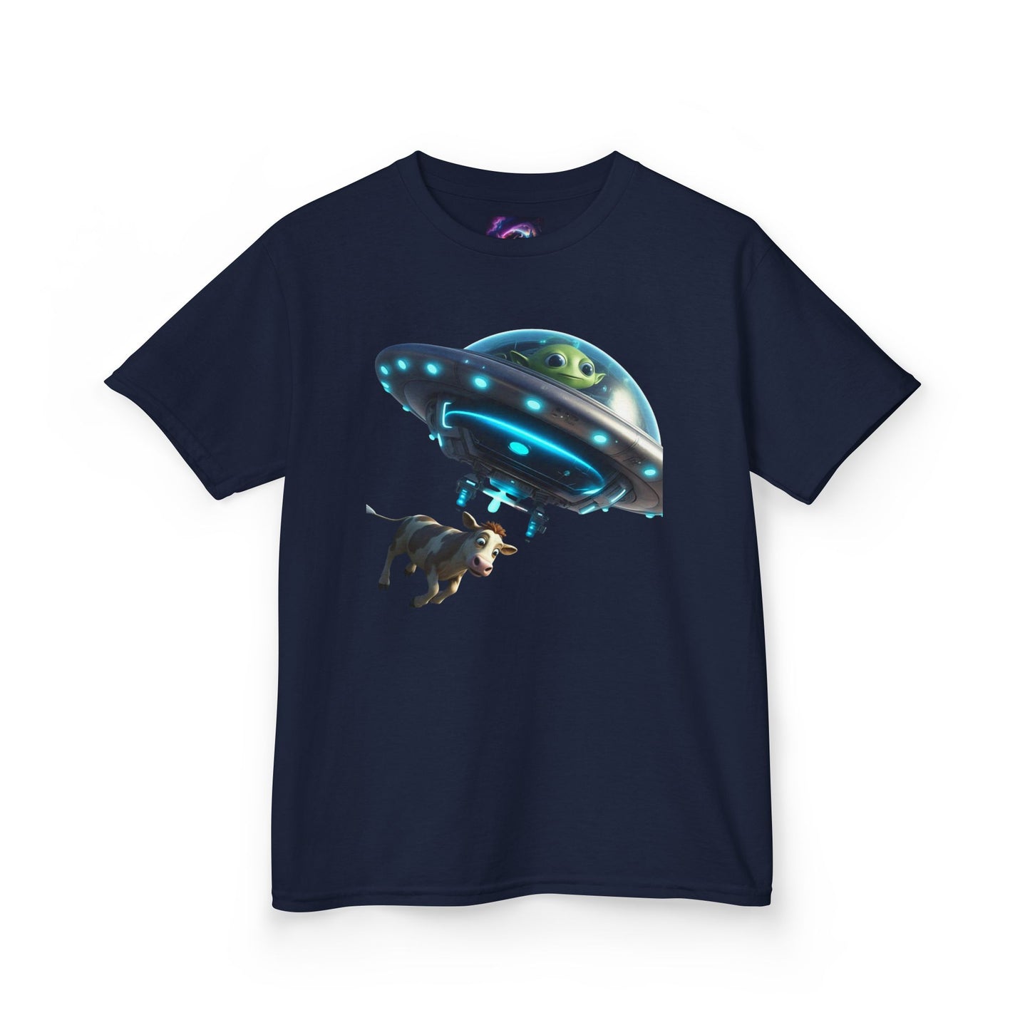 Kids UFO Cow Abduction Heavy Cotton Tee - Fun and Quirky Graphic T-Shirt for Young Explorers