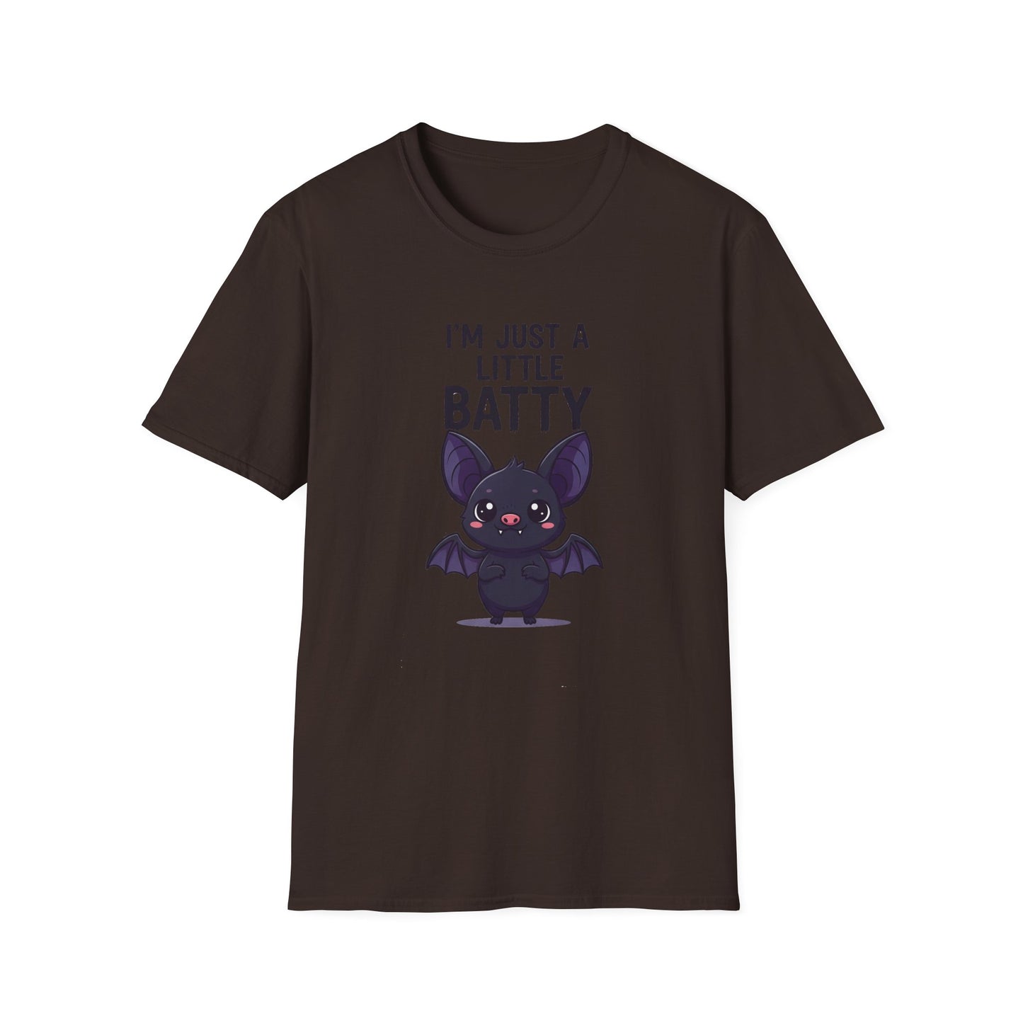 Cute I'm Just A Little Batty Graphic Tee, Funny Halloween T-Shirt, Gift for Bat Lovers, Unisex Softstyle Shirt, Quirky Casual Wear
