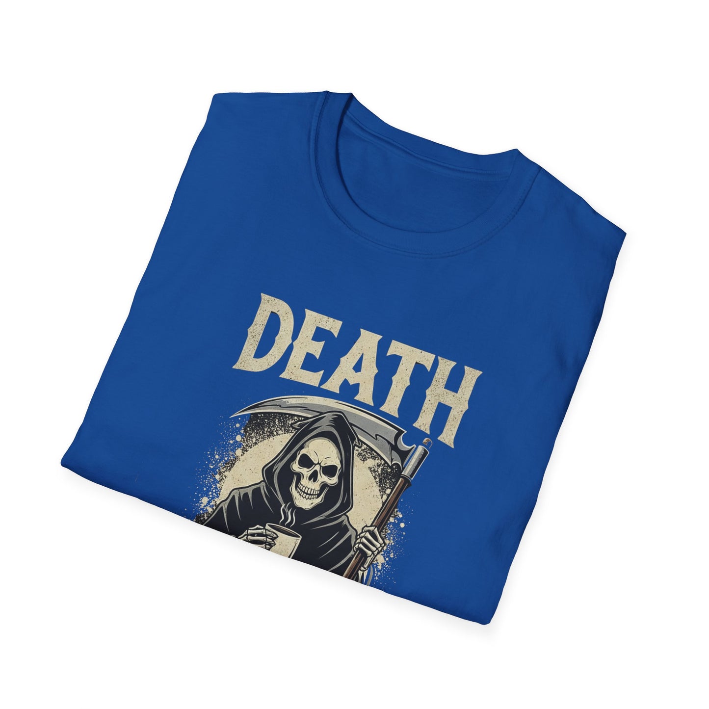 Humorous Graphic T-Shirt for Coffee Lovers, Funny Death Before Decaf Tee, Gift for Baristas, Halloween Apparel, Unisex Softstyle Shirt