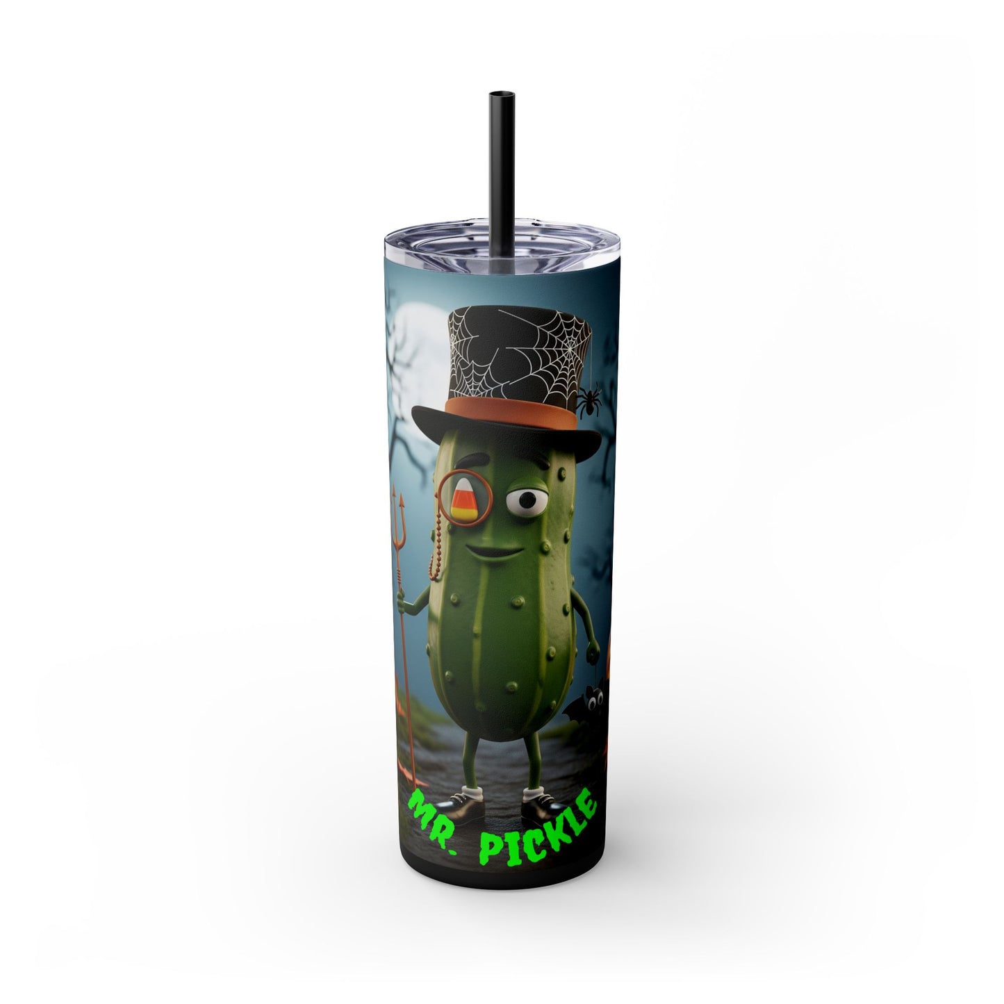 Halloween Mr. Pickle Tumbler, 20oz Skinny Tumbler with Straw, Fun for Parties, Trick or Treat, Kids Gift, Spooky Decor