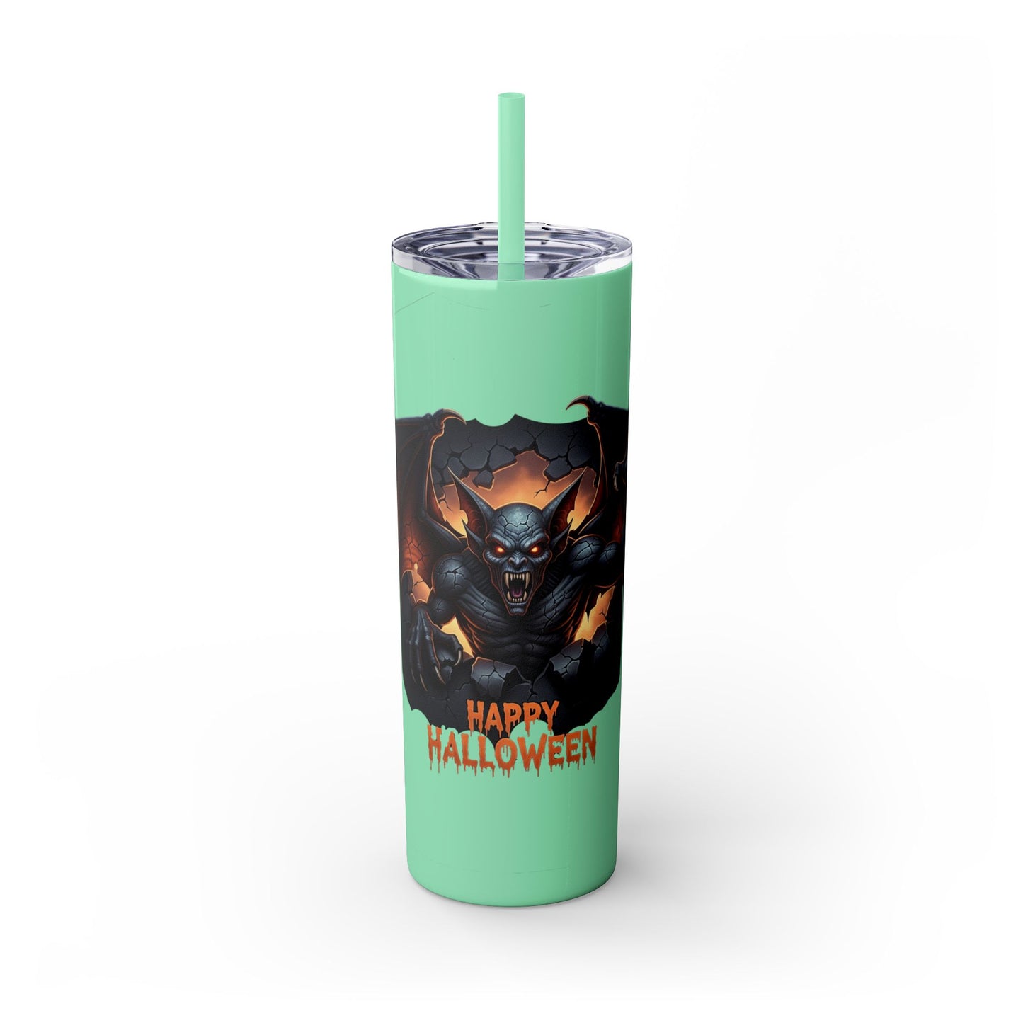 Halloween Gargoyle Skinny Tumbler with Straw, Spooky Drinkware, Perfect for Parties, Fall Decor, Trick or Treat Gifts