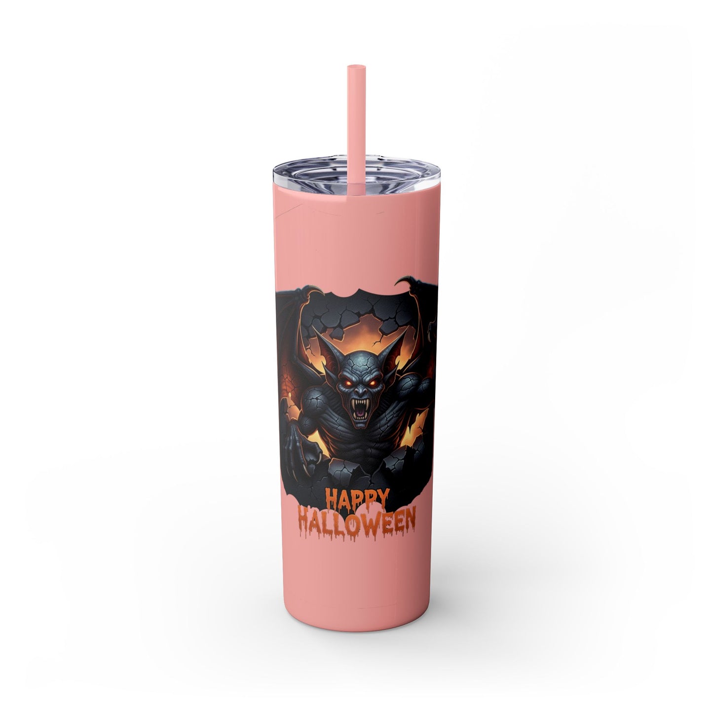 Halloween Gargoyle Skinny Tumbler with Straw, Spooky Drinkware, Perfect for Parties, Fall Decor, Trick or Treat Gifts