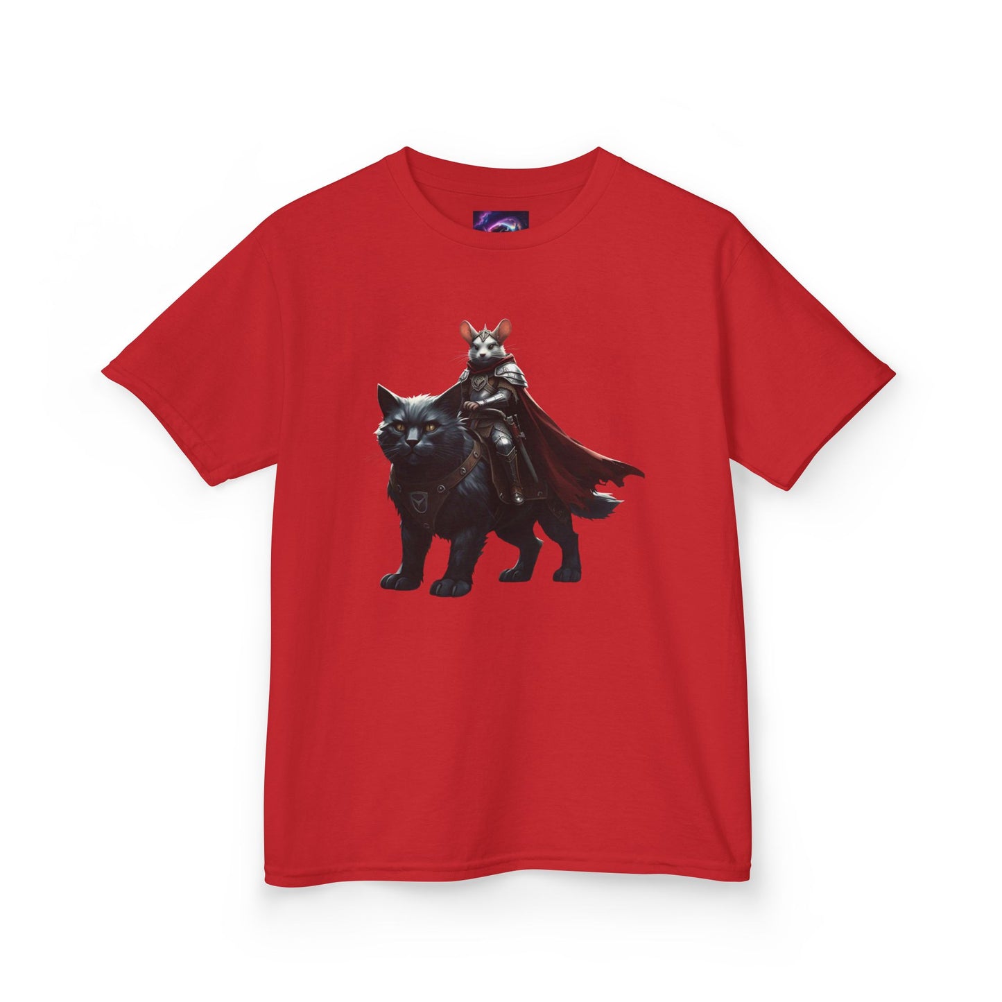 Kids Fantasy Adventure Mouse Riding Battle Cat Tee - Knight with Wolf Design
