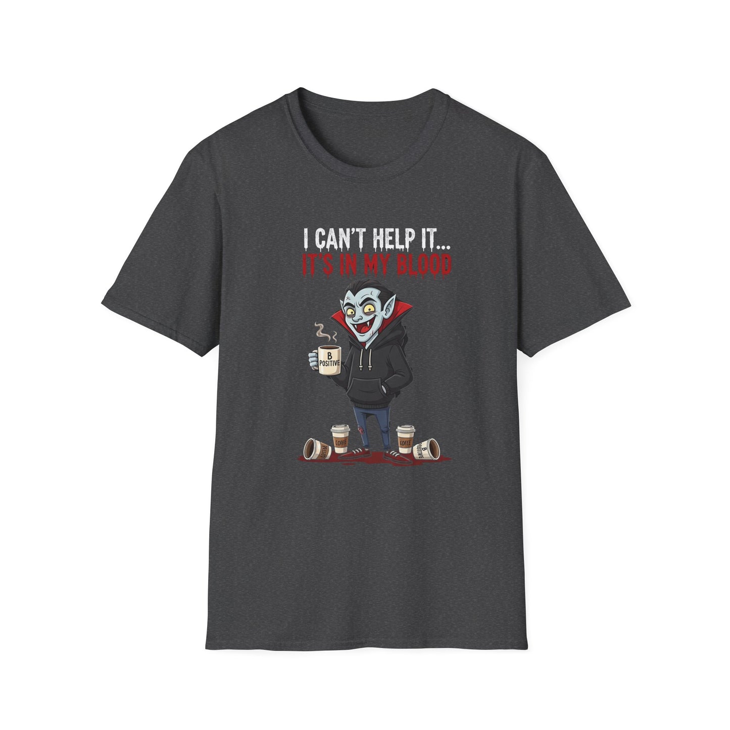 Coffee Lover's Vampire Its In My Blood Unisex T-Shirt, Funny Graphic Tee, Gift for Baristas, Coffee Addicts, Casual Wear, Halloween Apparel