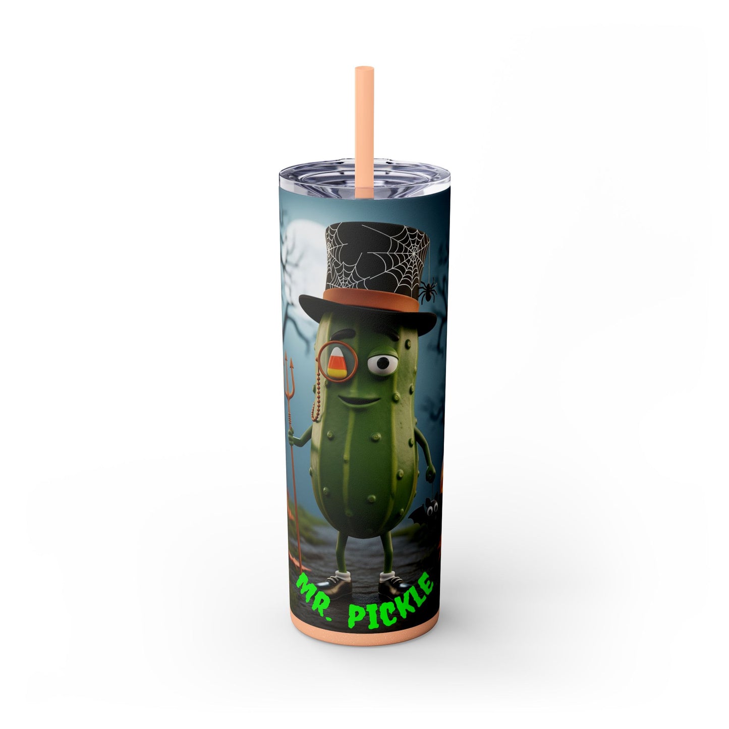 Halloween Mr. Pickle Tumbler, 20oz Skinny Tumbler with Straw, Fun for Parties, Trick or Treat, Kids Gift, Spooky Decor