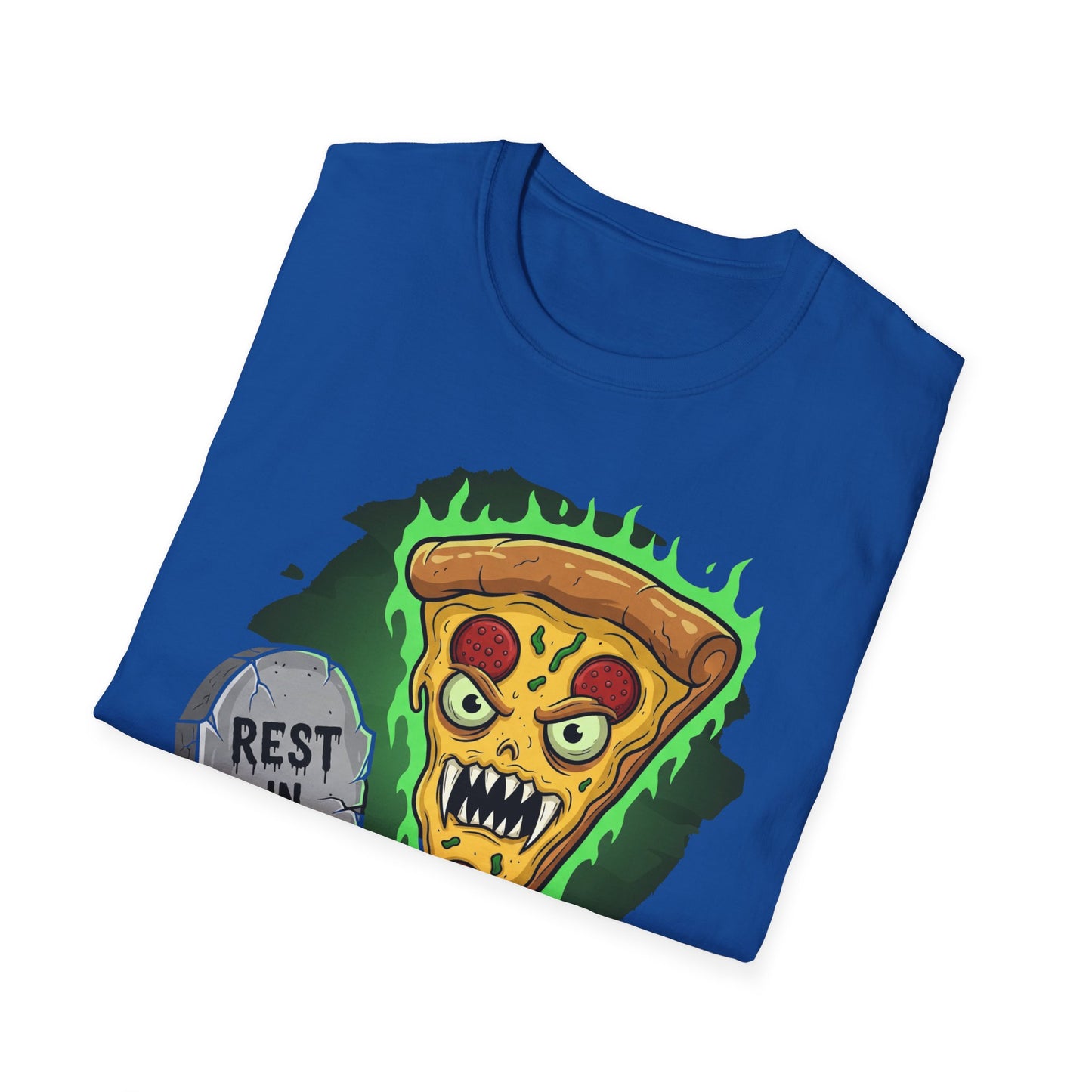 Rest In Pizza-Themed Graphic Tee for Food Lovers, Halloween Costume, Rest in Pizza Shirt, Fun Gift, Unisex Softstyle T-Shirt