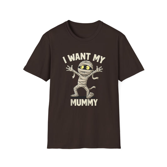 Halloween I Want My Mummy T-Shirt, Funny Costume Tee, Unisex Graphic Shirt, Spooky Season Apparel, Gift for Mummy Lovers