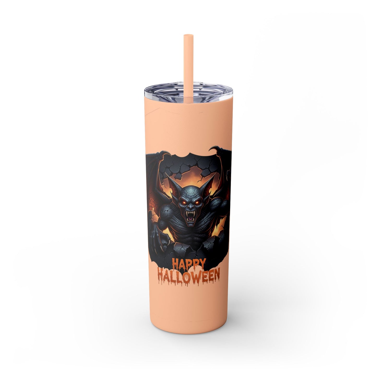 Halloween Gargoyle Skinny Tumbler with Straw, Spooky Drinkware, Perfect for Parties, Fall Decor, Trick or Treat Gifts