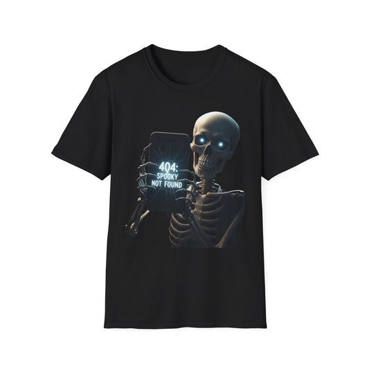 404 Spooky Not Found Skeleton T-Shirt, Halloween Tee, Unisex Graphic Shirt, Casual Wear, Fun Halloween Gift