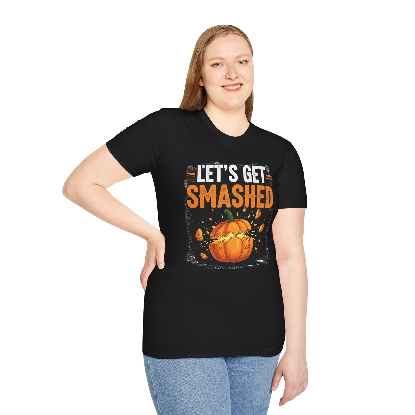 Halloween Pumpkin Lets Get Smashed Graphic T-Shirt, Fall Unisex Tee, Let's Get Smashed Halloween Shirt, Casual Halloween Apparel, Fun Pumpkin Shirt