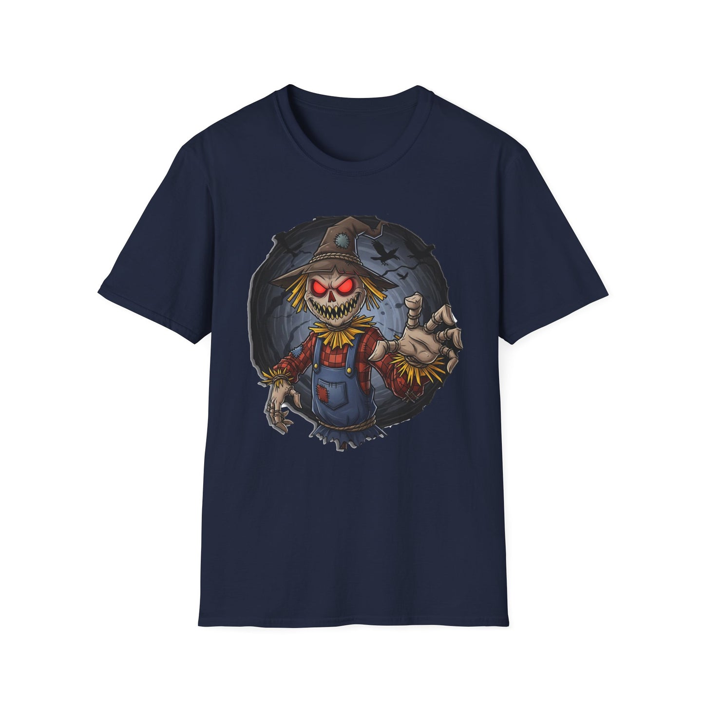 Spooky Scarecrow T-Shirt, Halloween Shirt, Scary Graphic Tee, Unisex Softstyle T-Shirt, Fall Fashion, Gift for Horror Fans