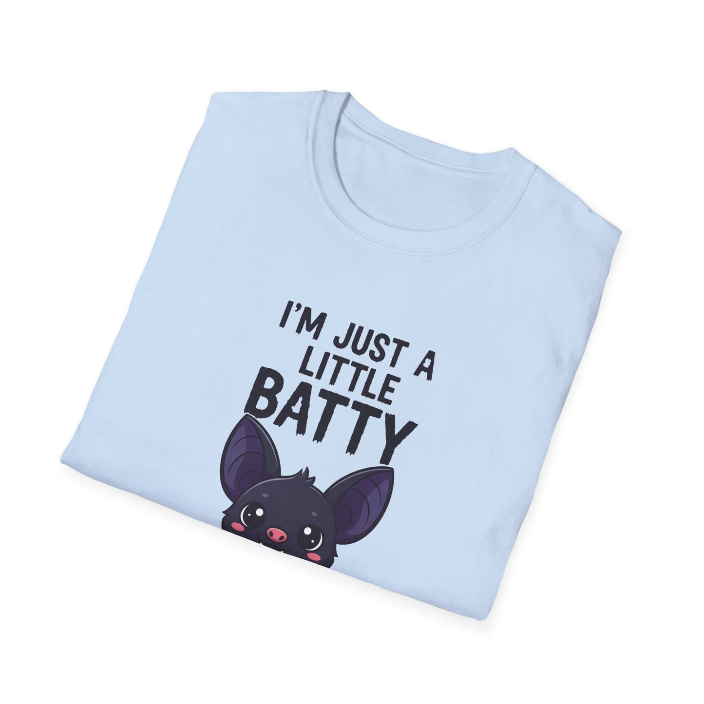 Cute I'm Just A Little Batty Graphic Tee, Funny Halloween T-Shirt, Gift for Bat Lovers, Unisex Softstyle Shirt, Quirky Casual Wear