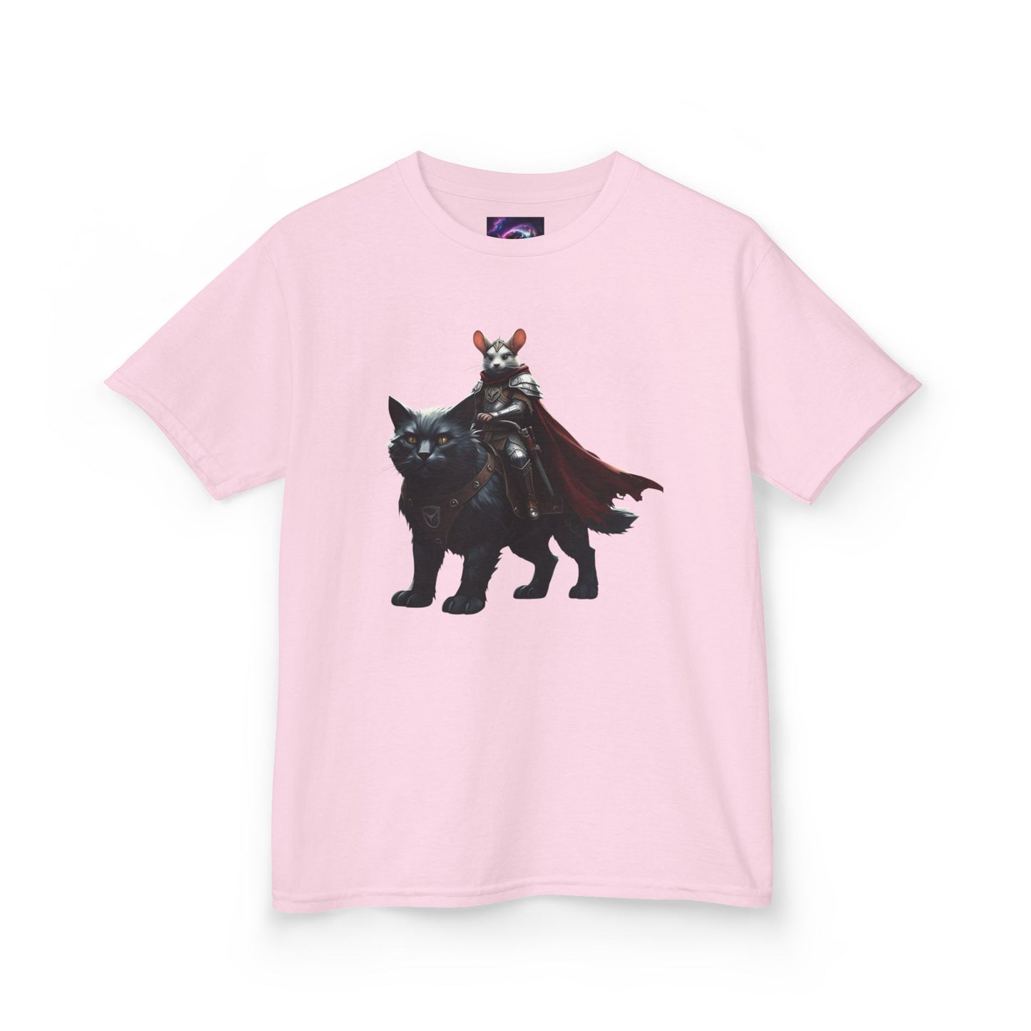 Kids Fantasy Adventure Mouse Riding Battle Cat Tee - Knight with Wolf Design