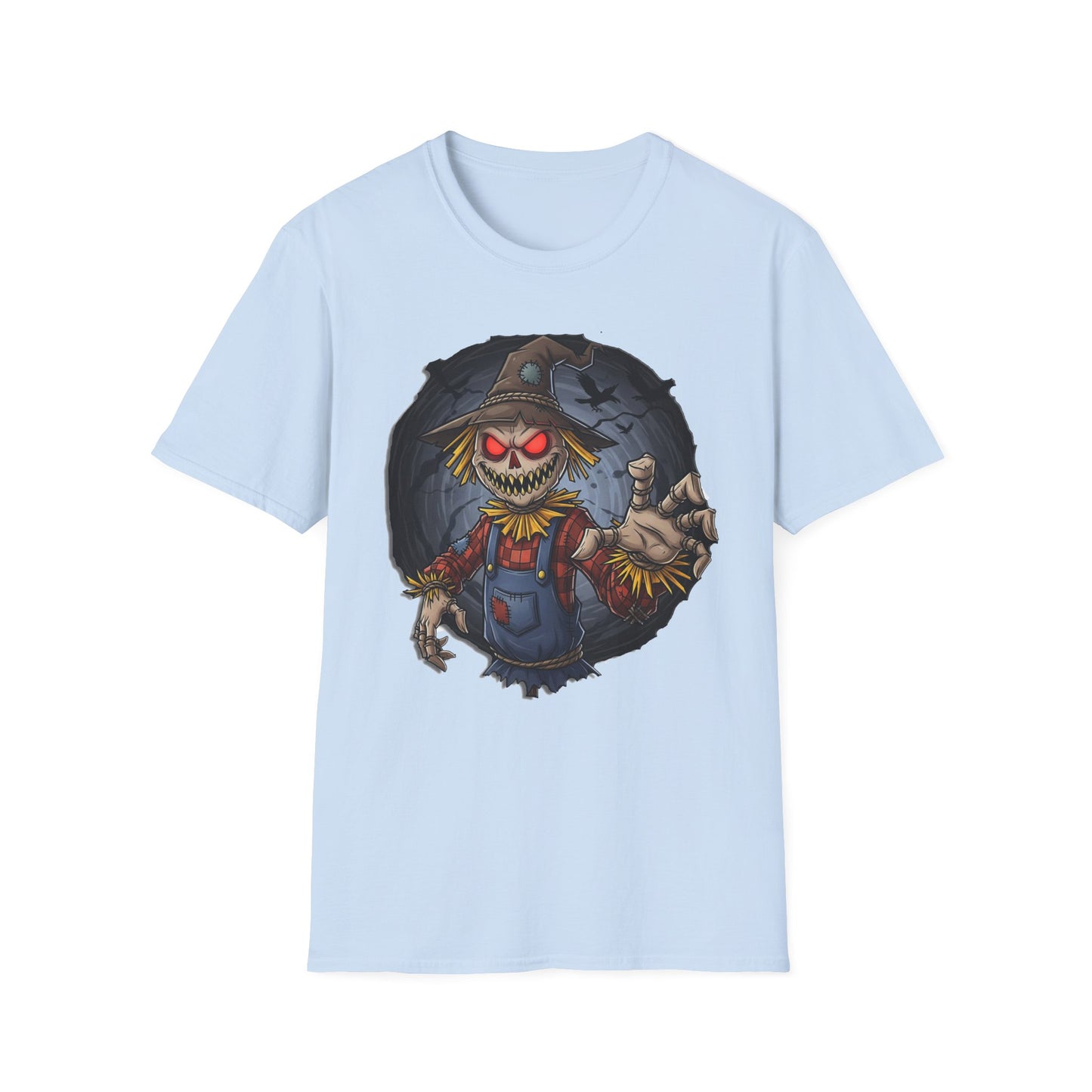 Spooky Scarecrow T-Shirt, Halloween Shirt, Scary Graphic Tee, Unisex Softstyle T-Shirt, Fall Fashion, Gift for Horror Fans