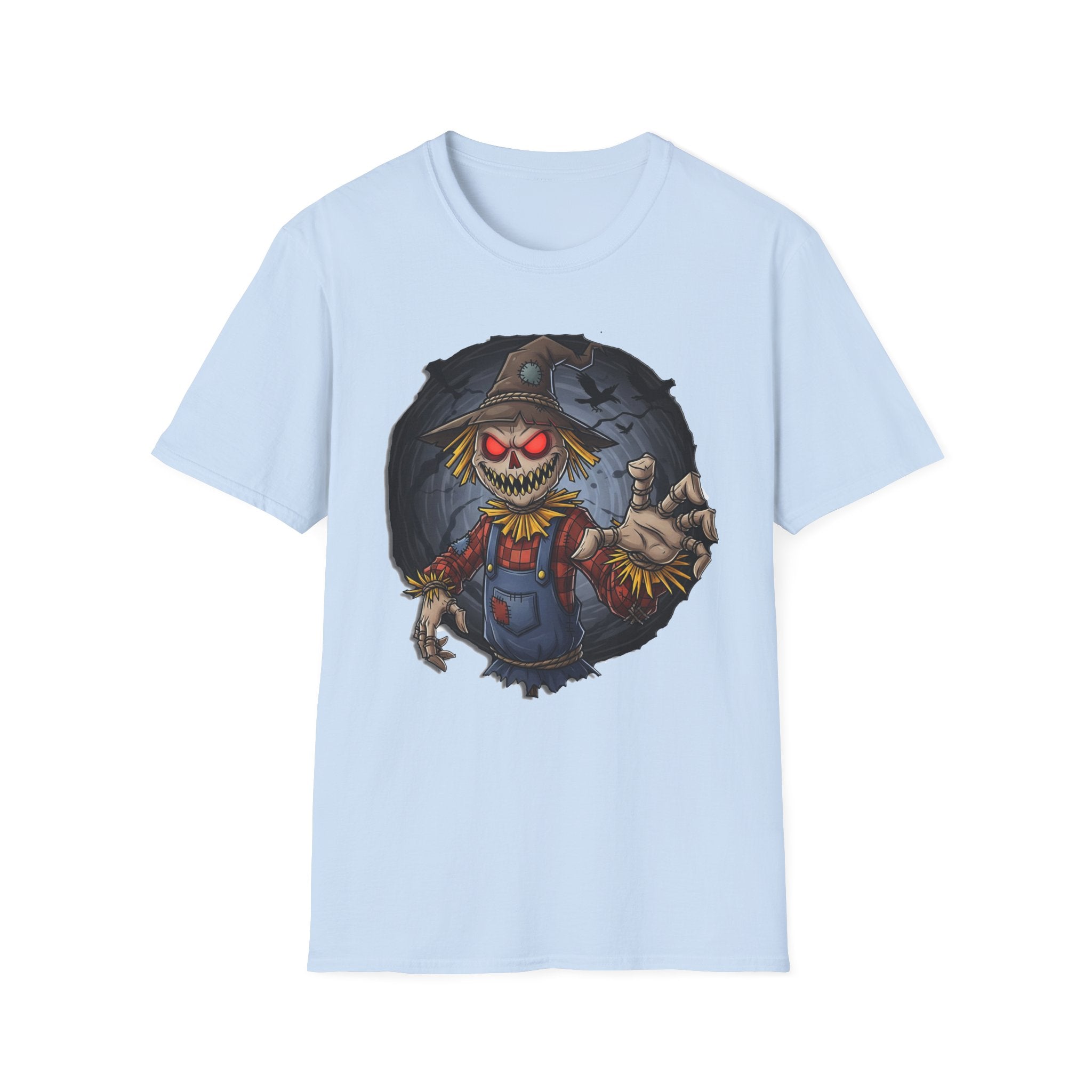 Spooky Scarecrow T-Shirt, Halloween Shirt, Scary Graphic Tee, Unisex Softstyle T-Shirt, Fall Fashion, Gift for Horror Fans