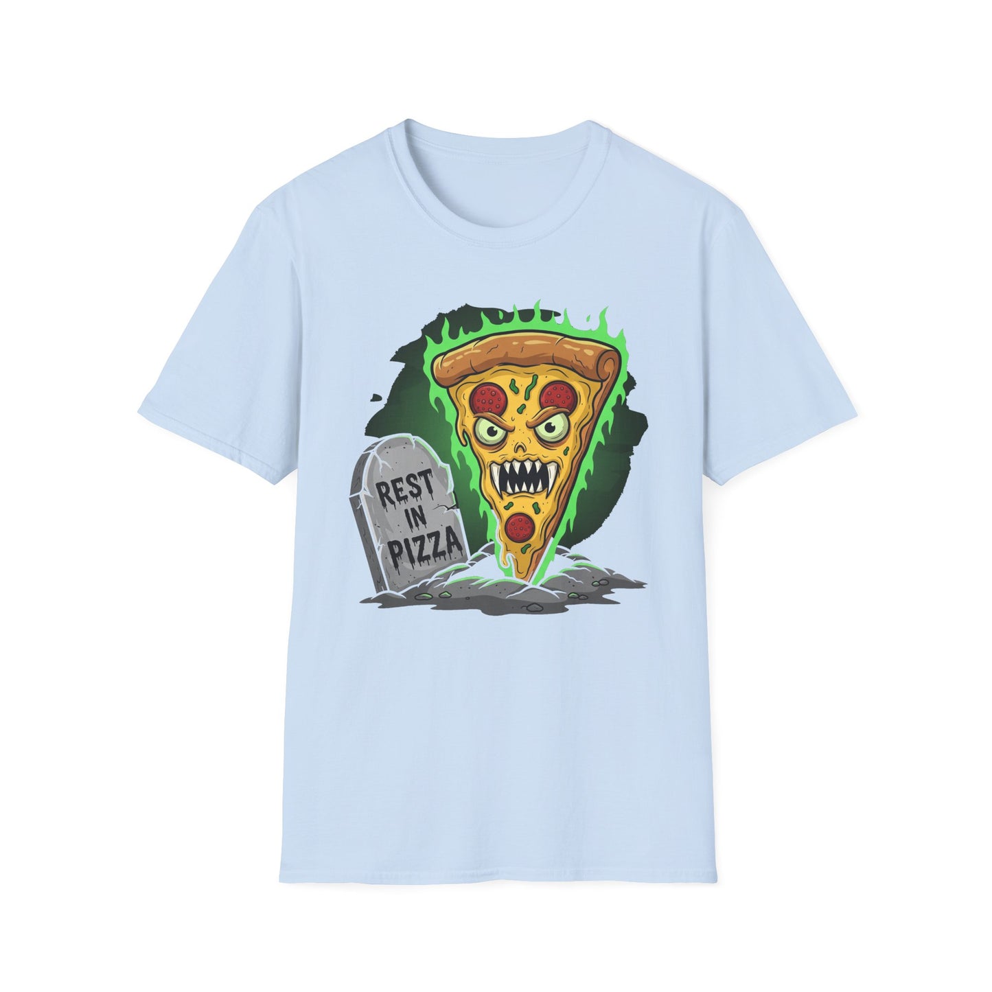Rest In Pizza-Themed Graphic Tee for Food Lovers, Halloween Costume, Rest in Pizza Shirt, Fun Gift, Unisex Softstyle T-Shirt