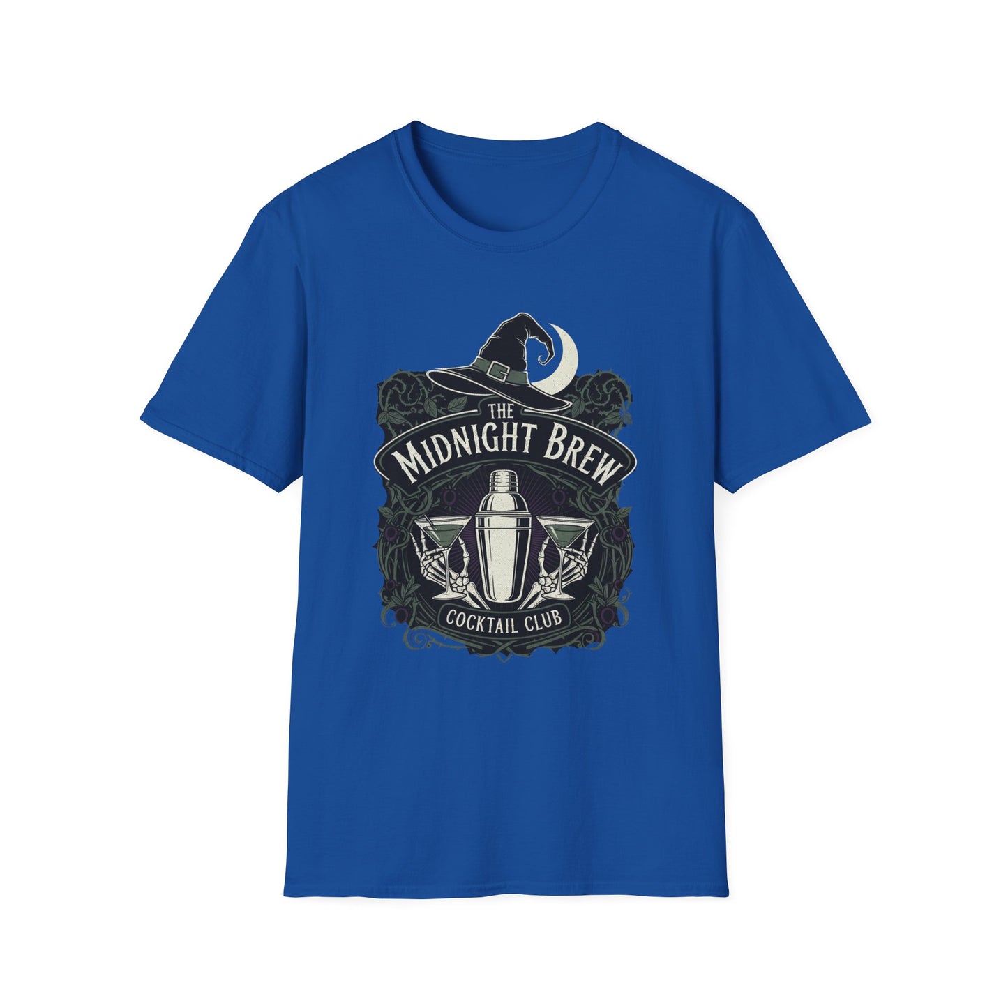 Midnight Brew Cocktail Club T-Shirt | Unisex Softstyle Tee, Barware Lovers Gift, Cocktail Party Attire, Fun Drinking Shirt, Night Out Wear