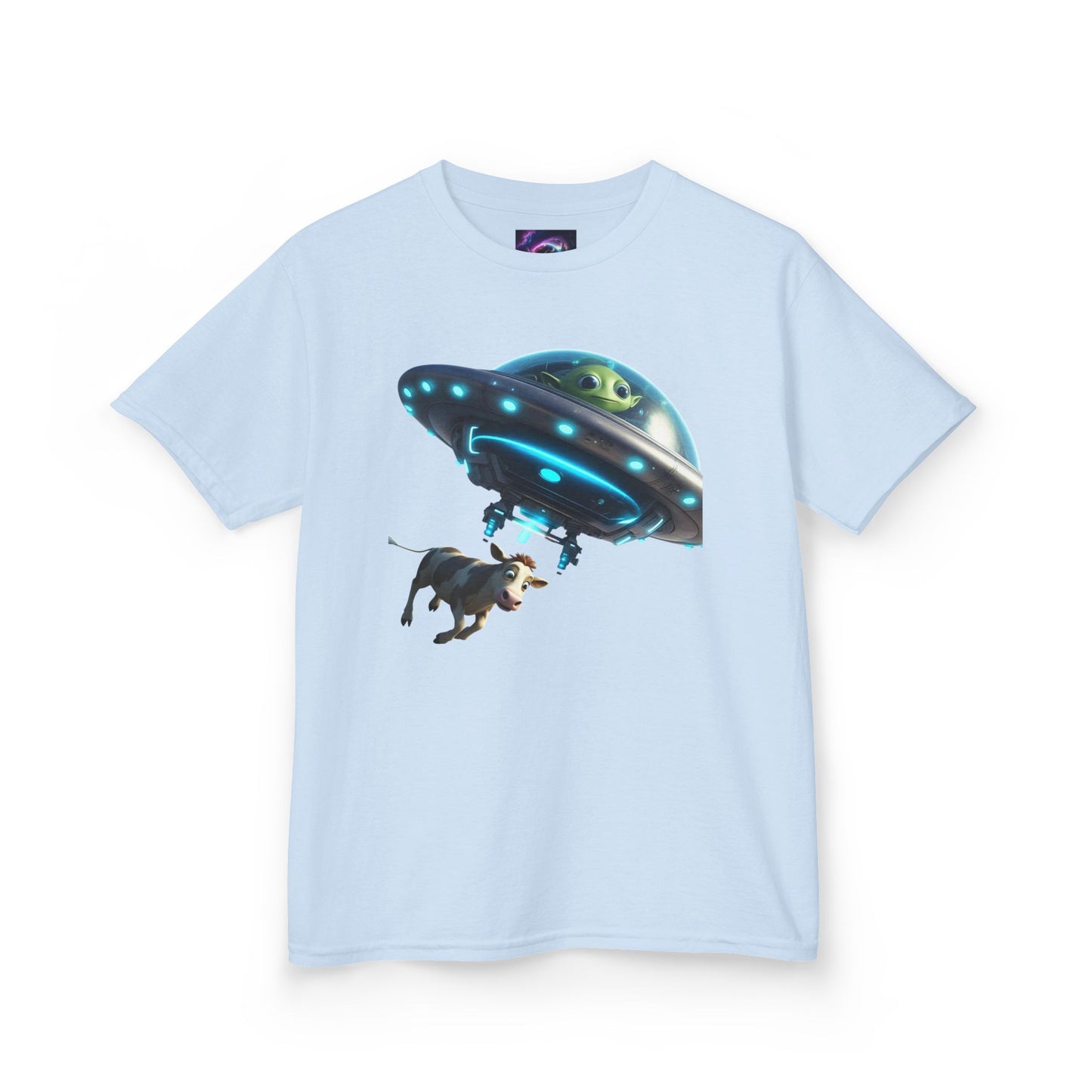Kids UFO Cow Abduction Heavy Cotton Tee - Fun and Quirky Graphic T-Shirt for Young Explorers
