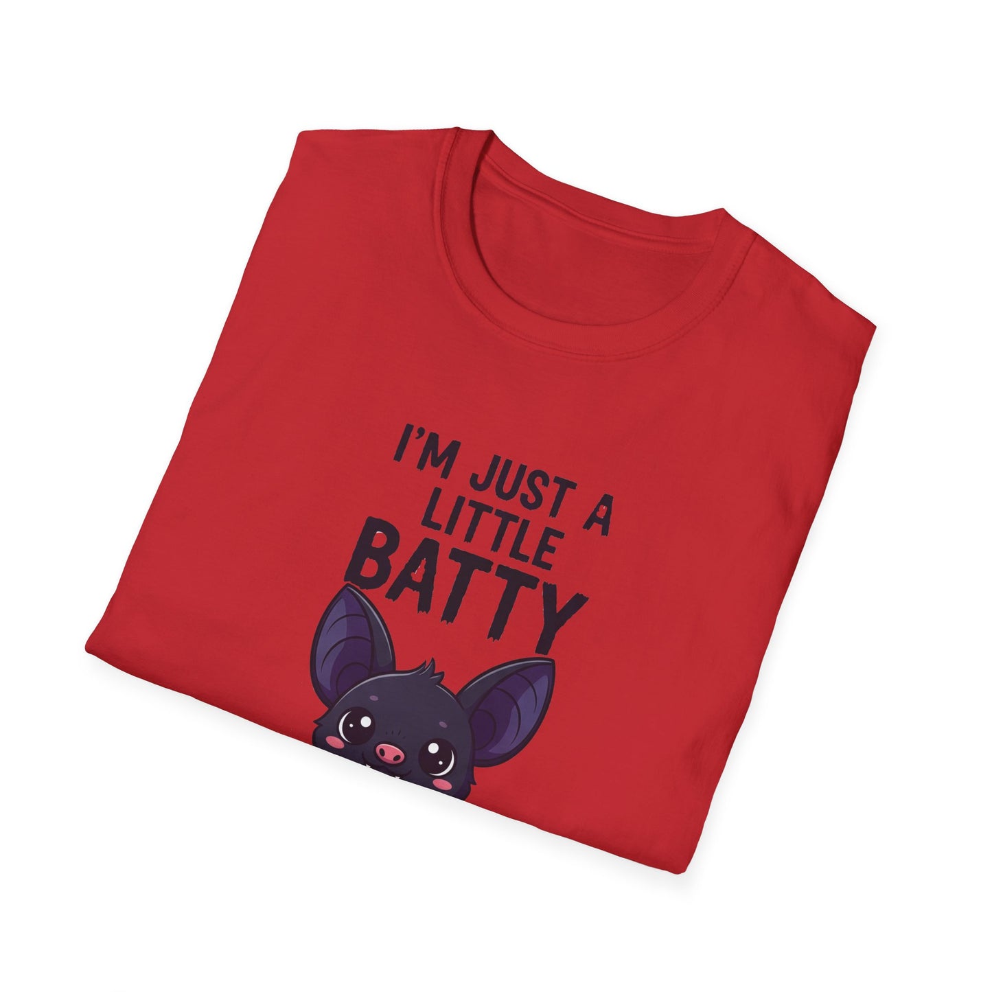 Cute I'm Just A Little Batty Graphic Tee, Funny Halloween T-Shirt, Gift for Bat Lovers, Unisex Softstyle Shirt, Quirky Casual Wear