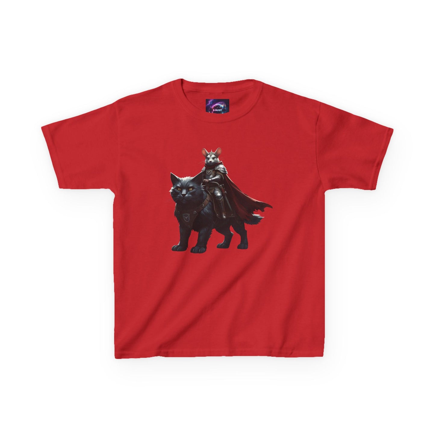 Kids Fantasy Adventure Mouse Riding Battle Cat Tee - Knight with Wolf Design