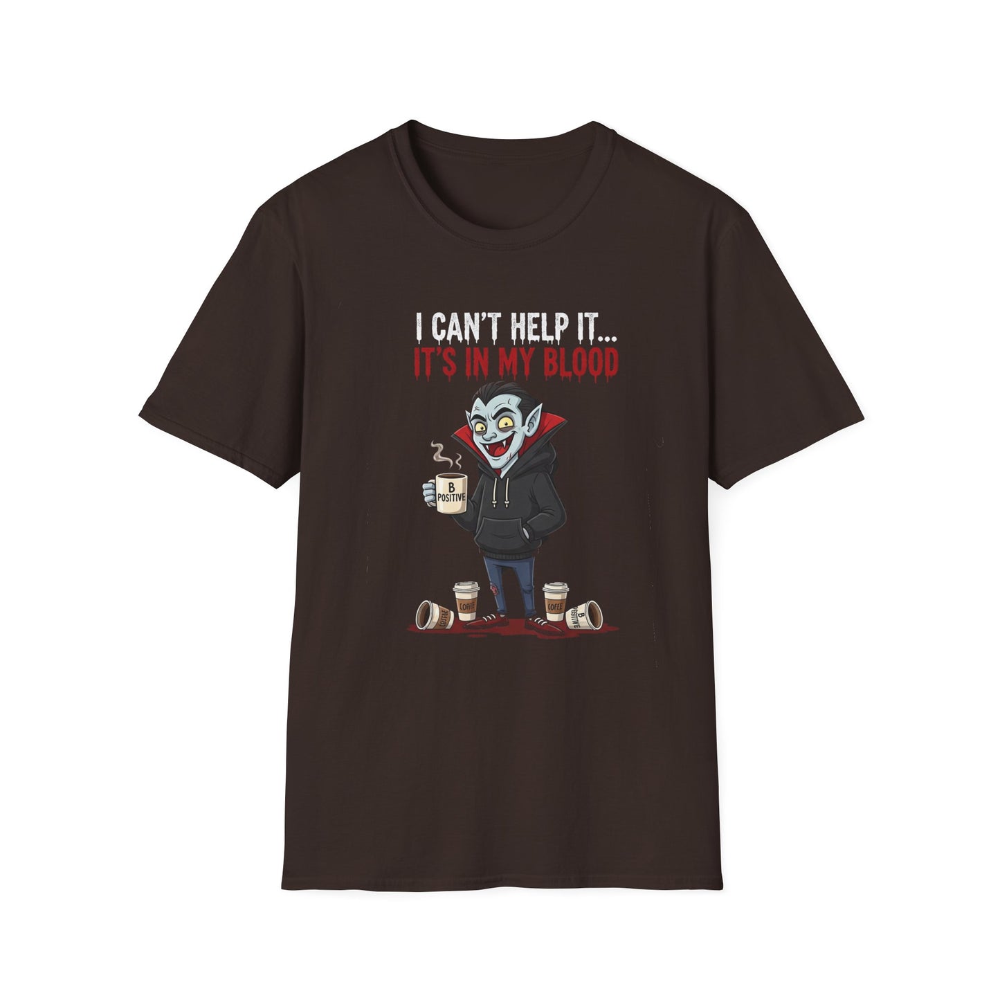Coffee Lover's Vampire Its In My Blood Unisex T-Shirt, Funny Graphic Tee, Gift for Baristas, Coffee Addicts, Casual Wear, Halloween Apparel