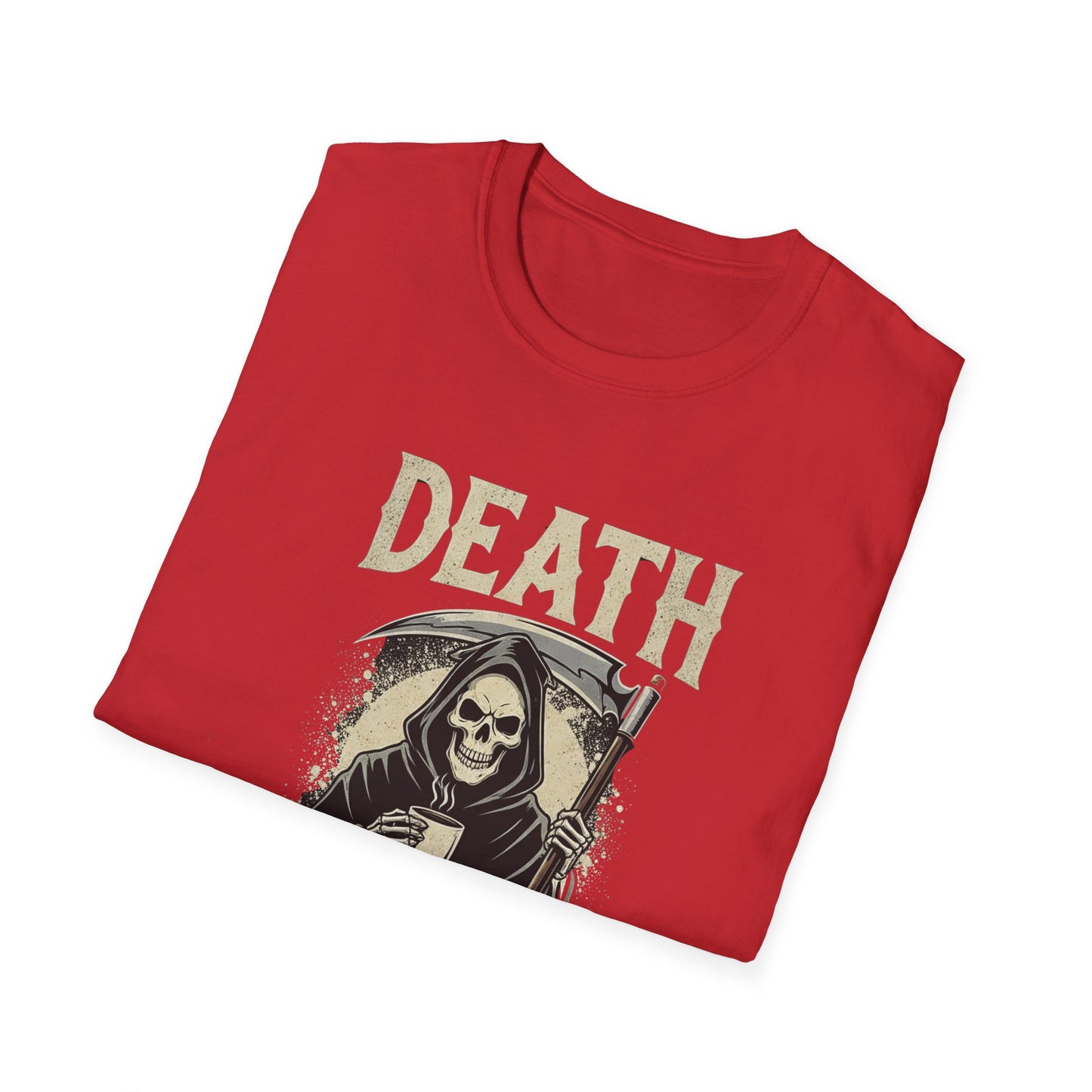 Humorous Graphic T-Shirt for Coffee Lovers, Funny Death Before Decaf Tee, Gift for Baristas, Halloween Apparel, Unisex Softstyle Shirt