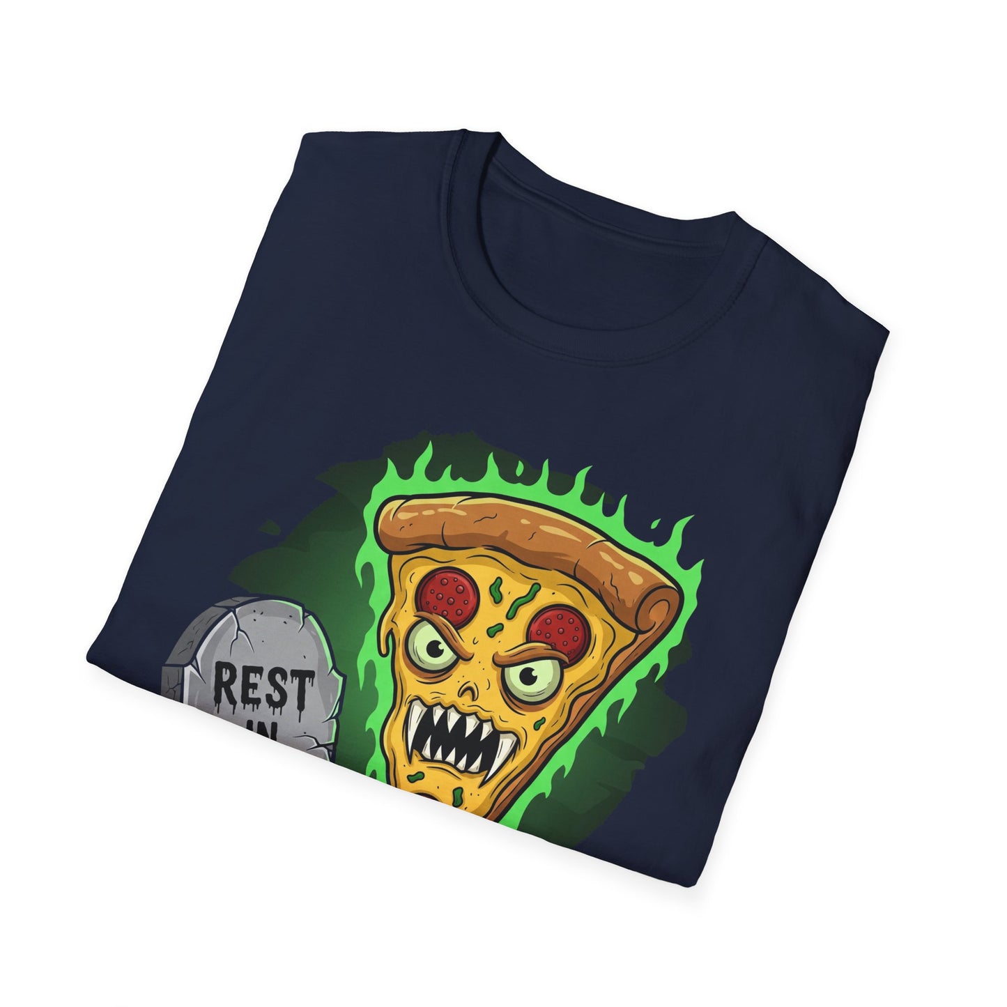 Rest In Pizza-Themed Graphic Tee for Food Lovers, Halloween Costume, Rest in Pizza Shirt, Fun Gift, Unisex Softstyle T-Shirt