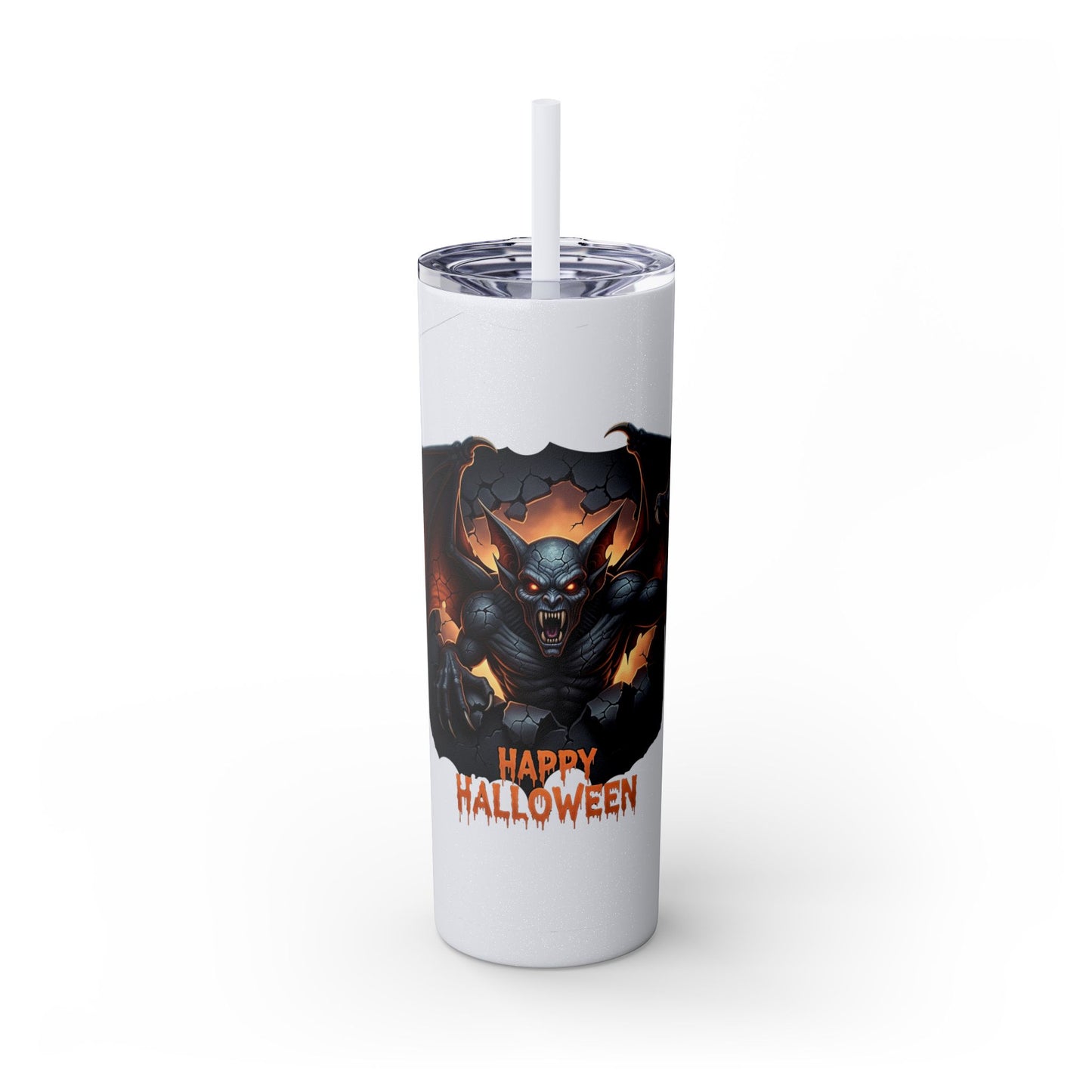Halloween Gargoyle Skinny Tumbler with Straw, Spooky Drinkware, Perfect for Parties, Fall Decor, Trick or Treat Gifts