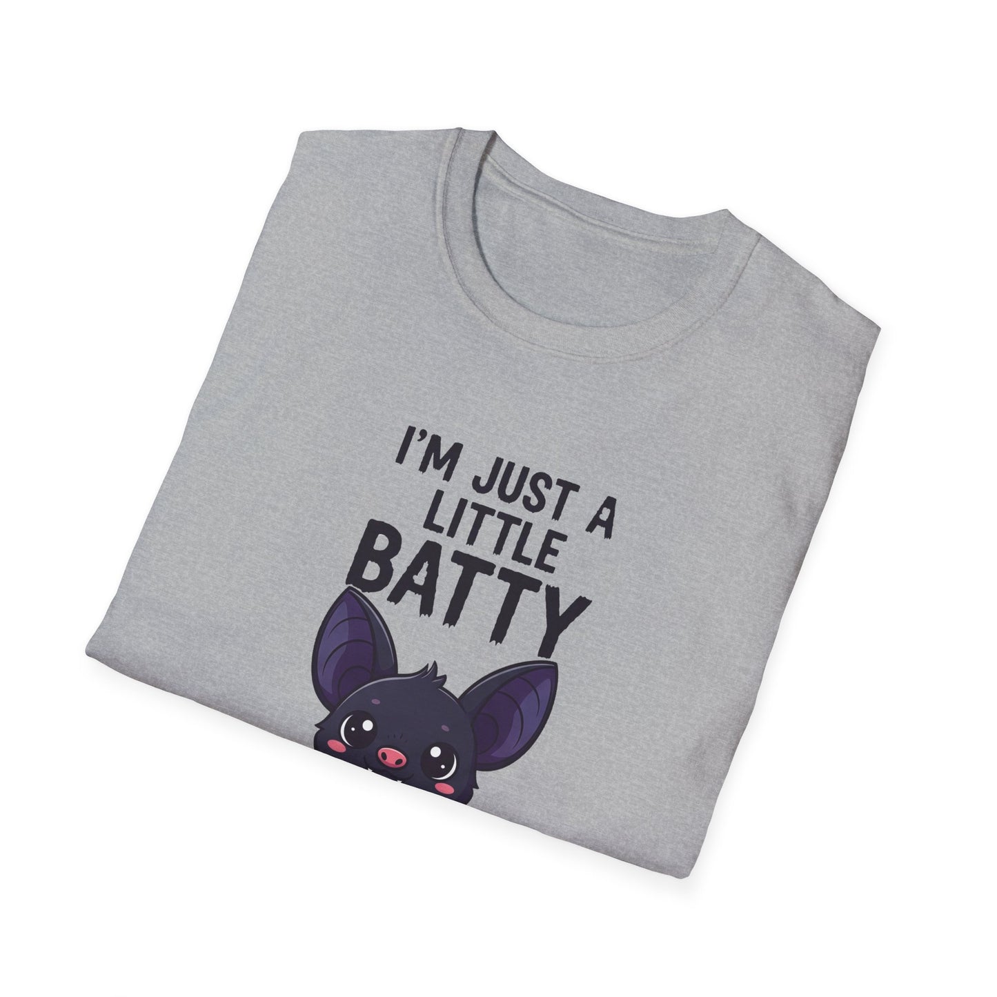 Cute I'm Just A Little Batty Graphic Tee, Funny Halloween T-Shirt, Gift for Bat Lovers, Unisex Softstyle Shirt, Quirky Casual Wear
