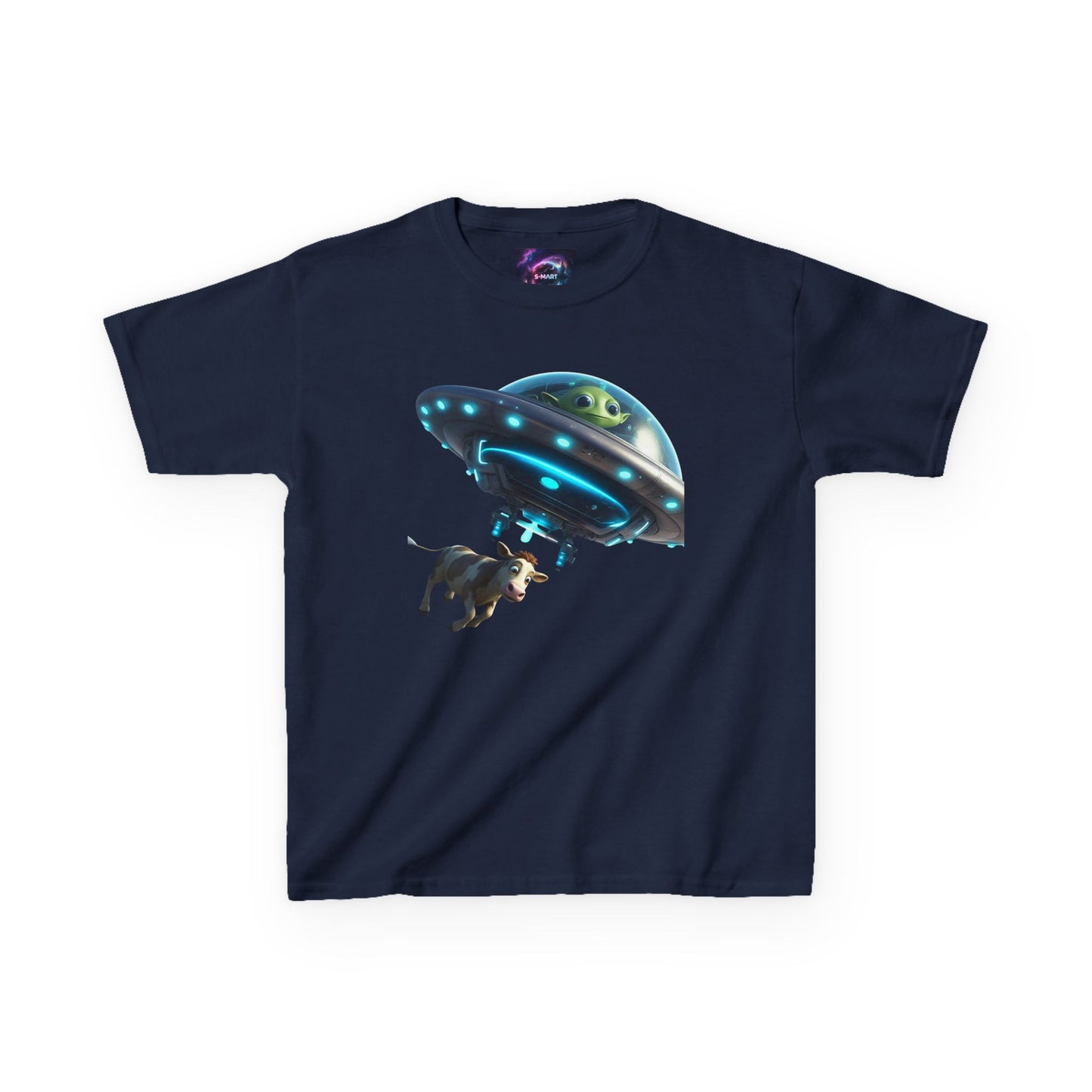 Kids UFO Cow Abduction Heavy Cotton Tee - Fun and Quirky Graphic T-Shirt for Young Explorers