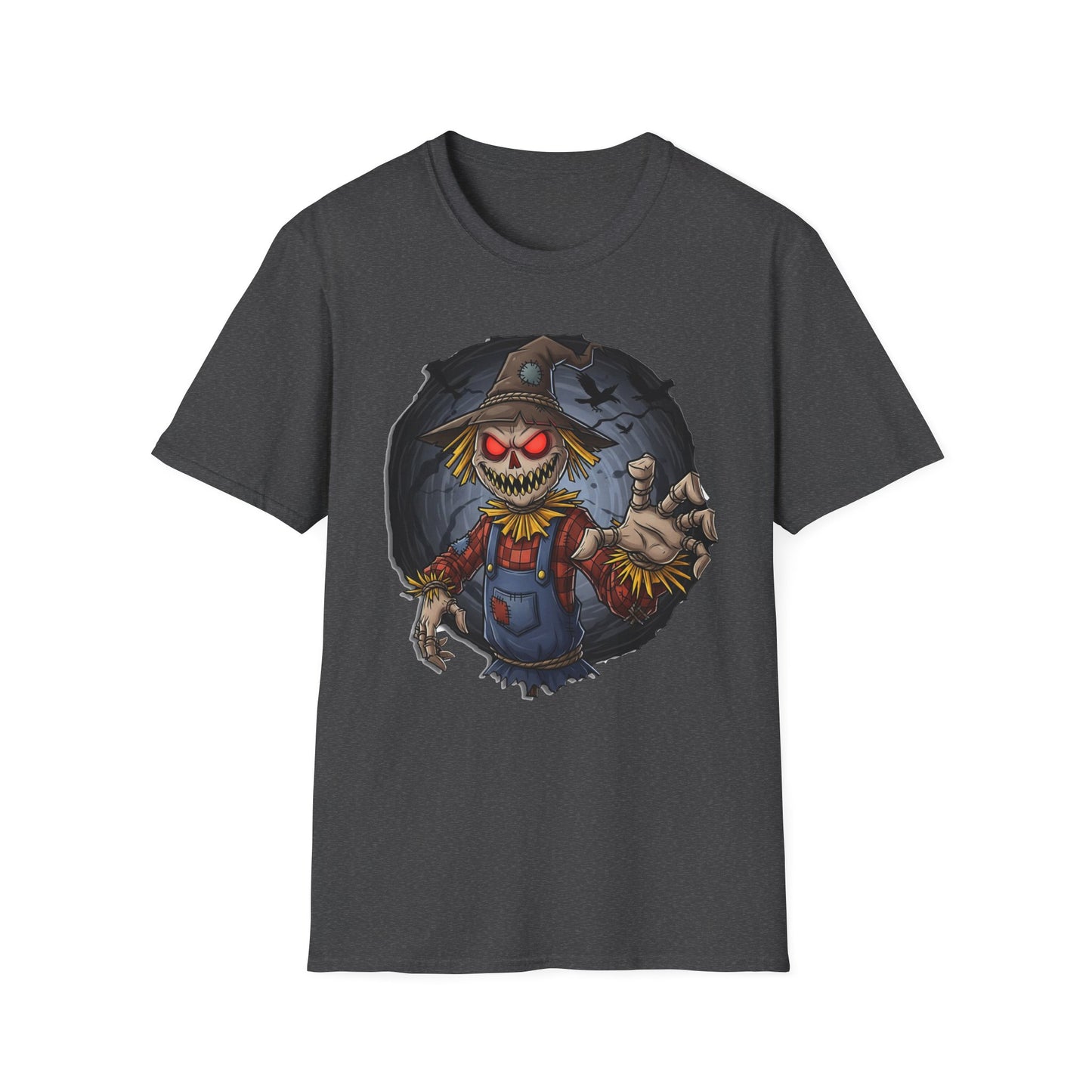 Spooky Scarecrow T-Shirt, Halloween Shirt, Scary Graphic Tee, Unisex Softstyle T-Shirt, Fall Fashion, Gift for Horror Fans