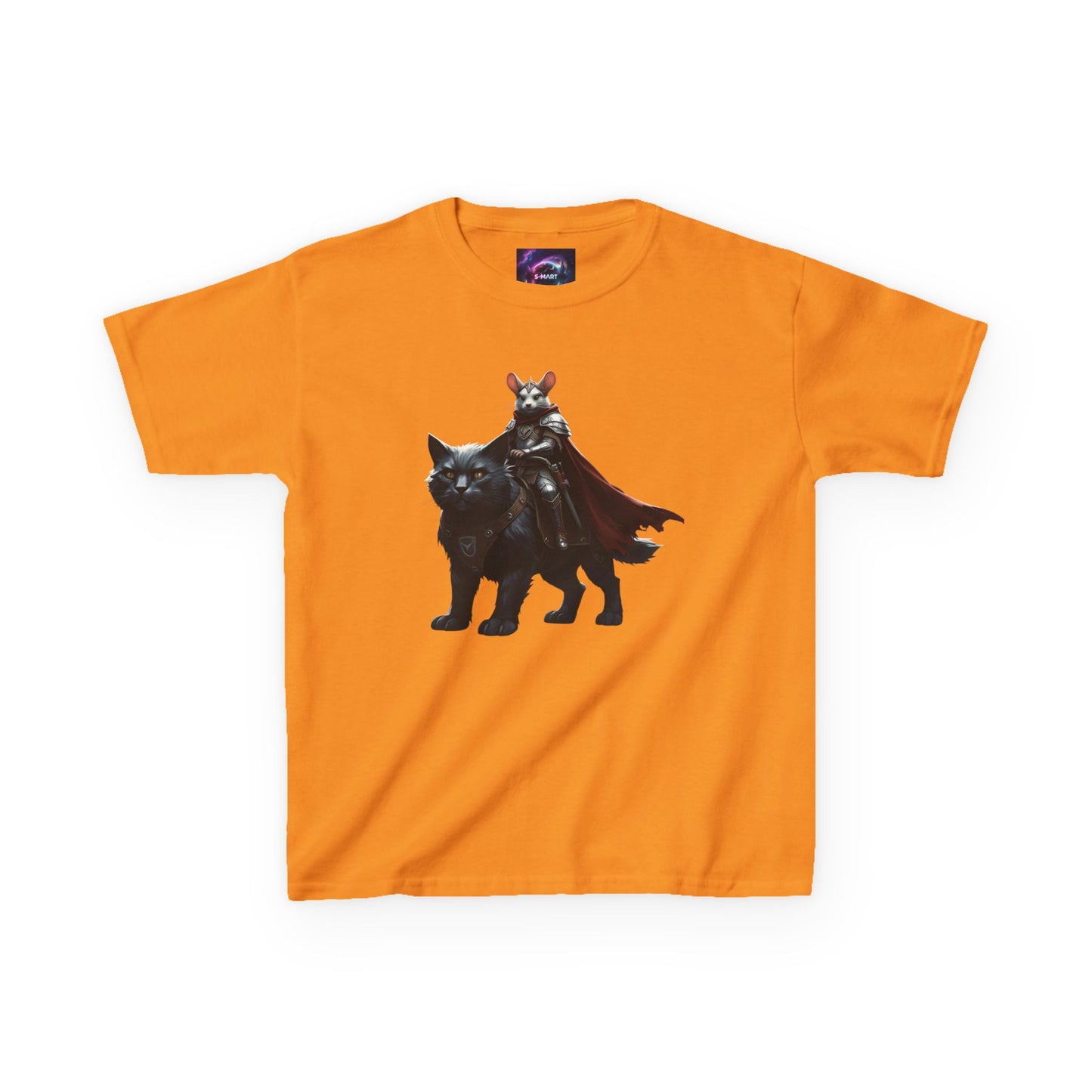 Kids Fantasy Adventure Mouse Riding Battle Cat Tee - Knight with Wolf Design