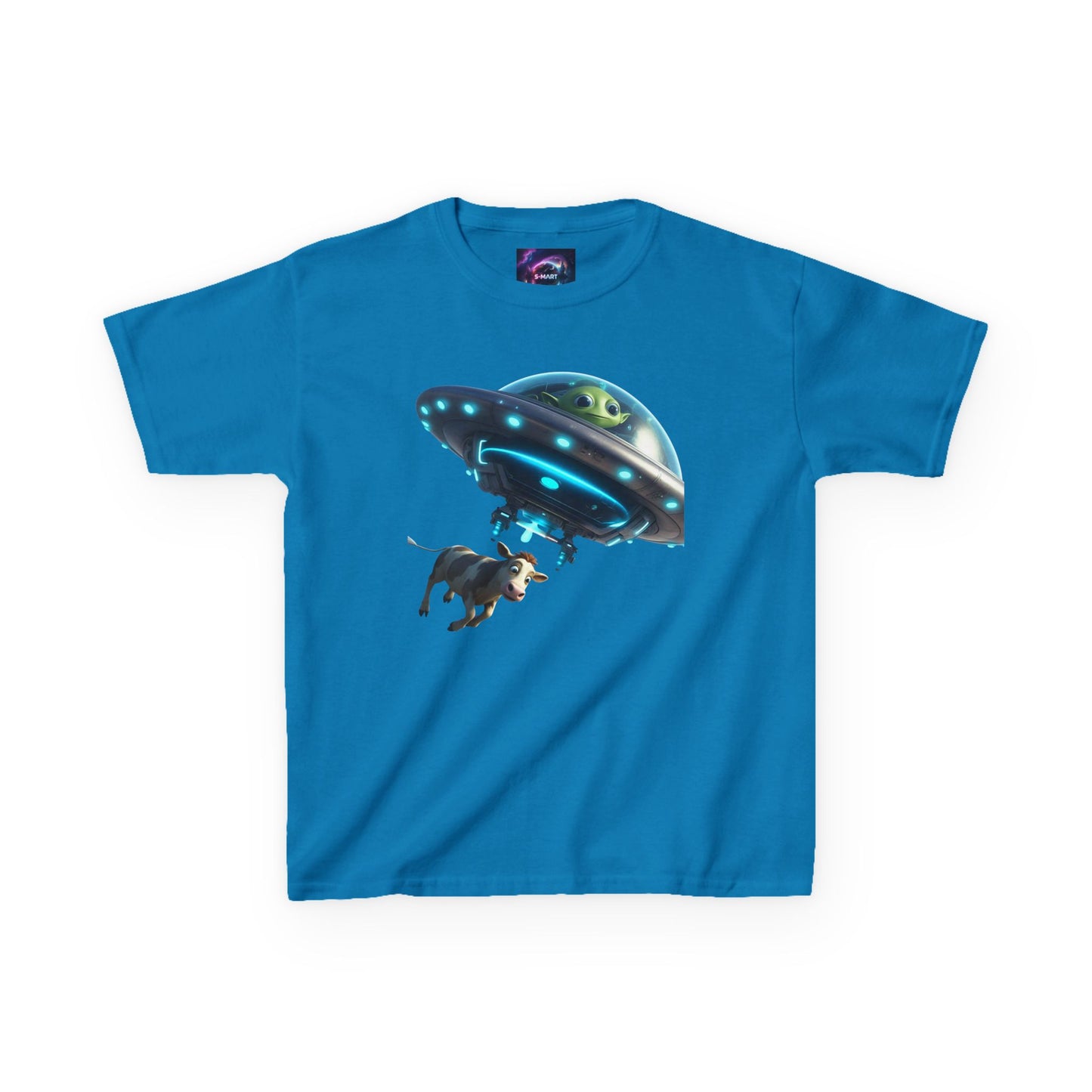 Kids UFO Cow Abduction Heavy Cotton Tee - Fun and Quirky Graphic T-Shirt for Young Explorers