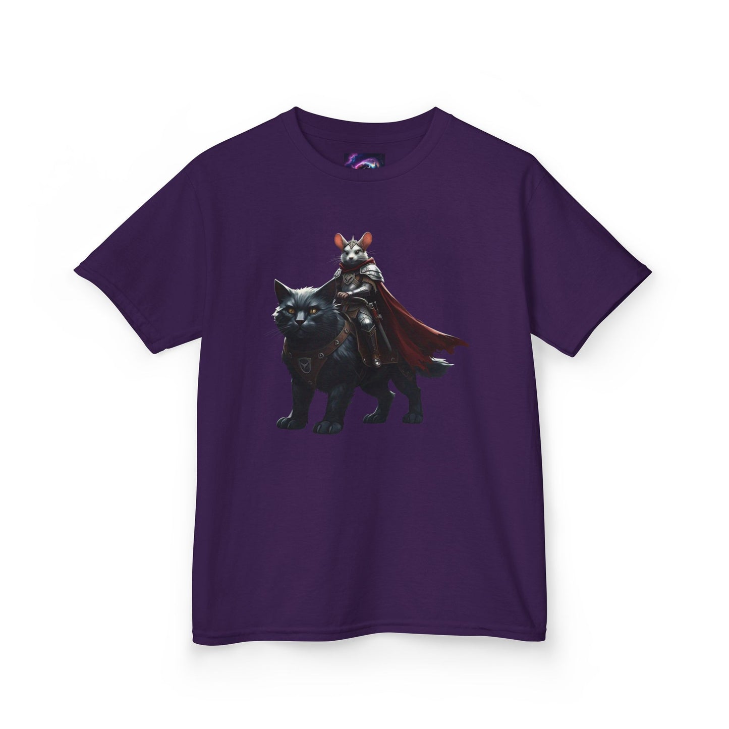 Kids Fantasy Adventure Mouse Riding Battle Cat Tee - Knight with Wolf Design