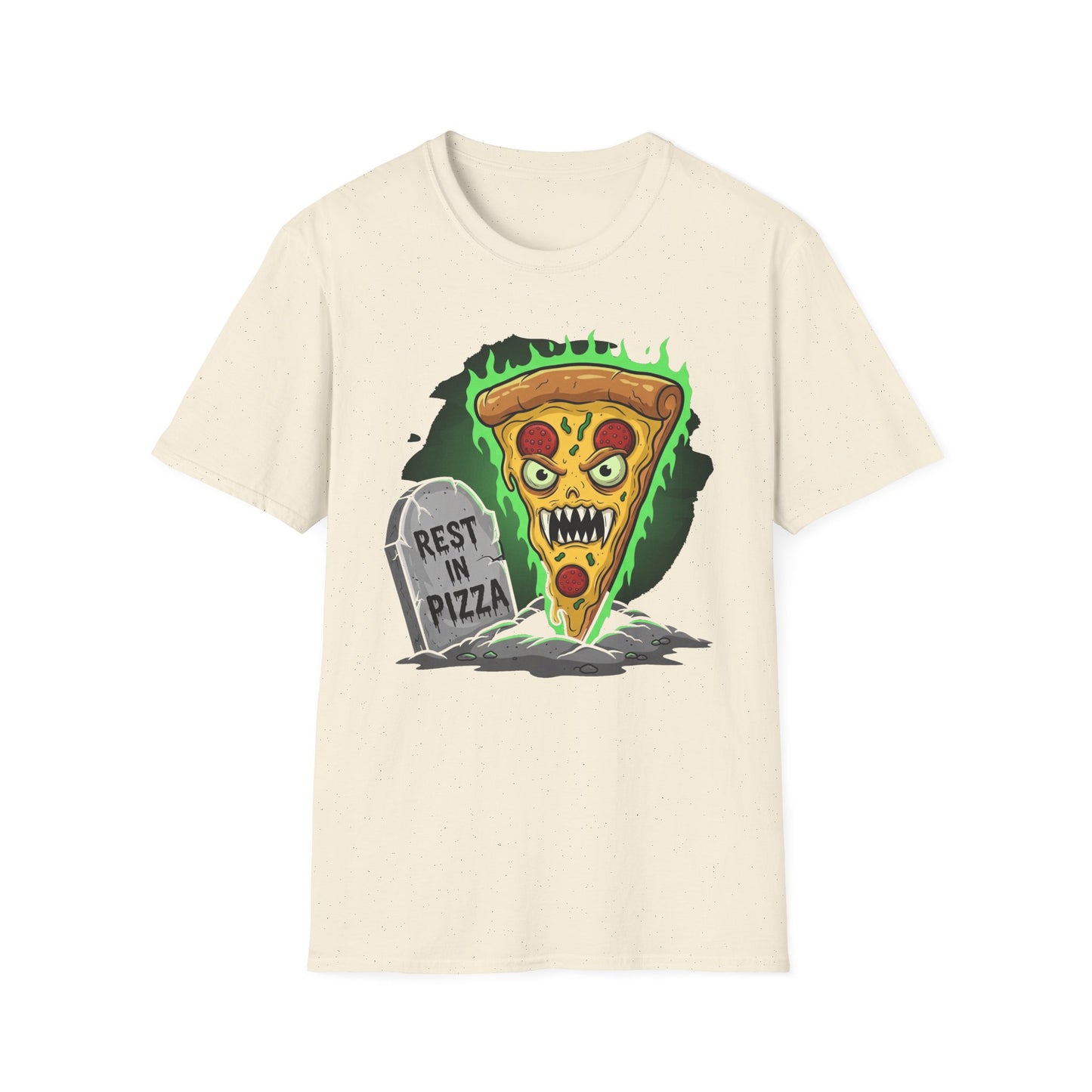 Rest In Pizza-Themed Graphic Tee for Food Lovers, Halloween Costume, Rest in Pizza Shirt, Fun Gift, Unisex Softstyle T-Shirt