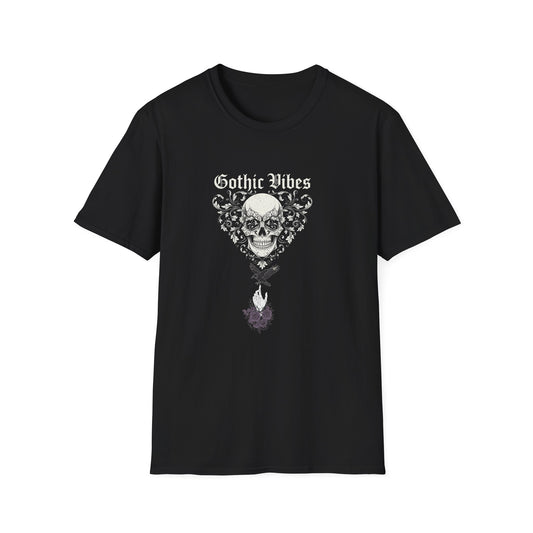 Gothic Vibes T-Shirt, Unisex Softstyle Tee for Alternative Style, Dark Aesthetic Apparel, Great for Festivals and Halloween