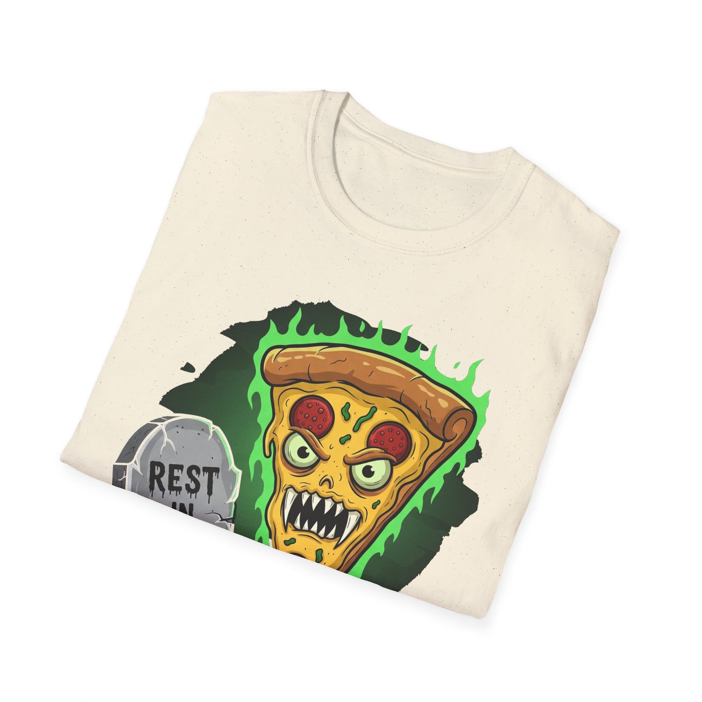 Rest In Pizza-Themed Graphic Tee for Food Lovers, Halloween Costume, Rest in Pizza Shirt, Fun Gift, Unisex Softstyle T-Shirt